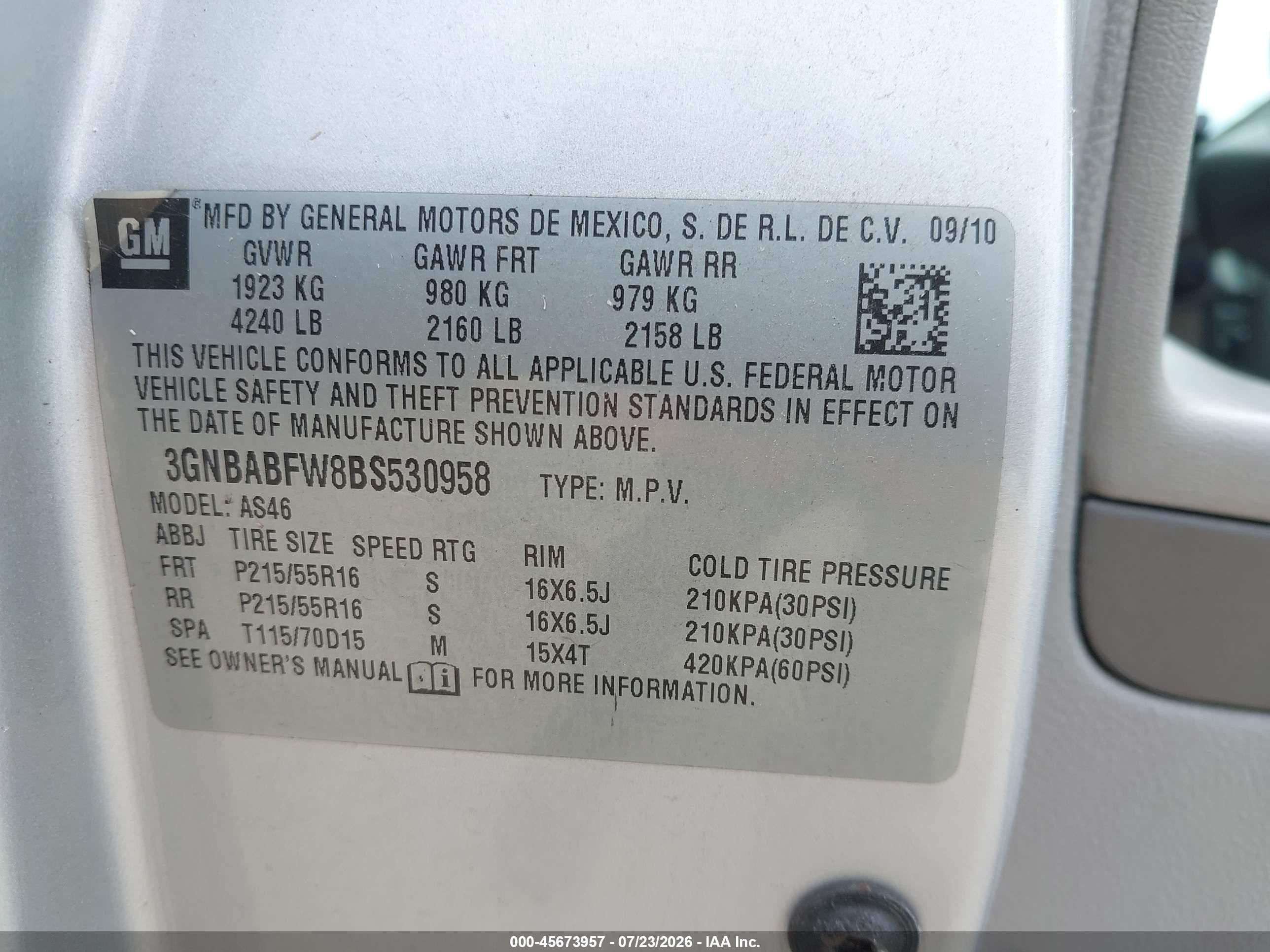 2011 Chevrolet Hhr Lt W/1lt Серебряный vin: 3GNBABFW8BS530958