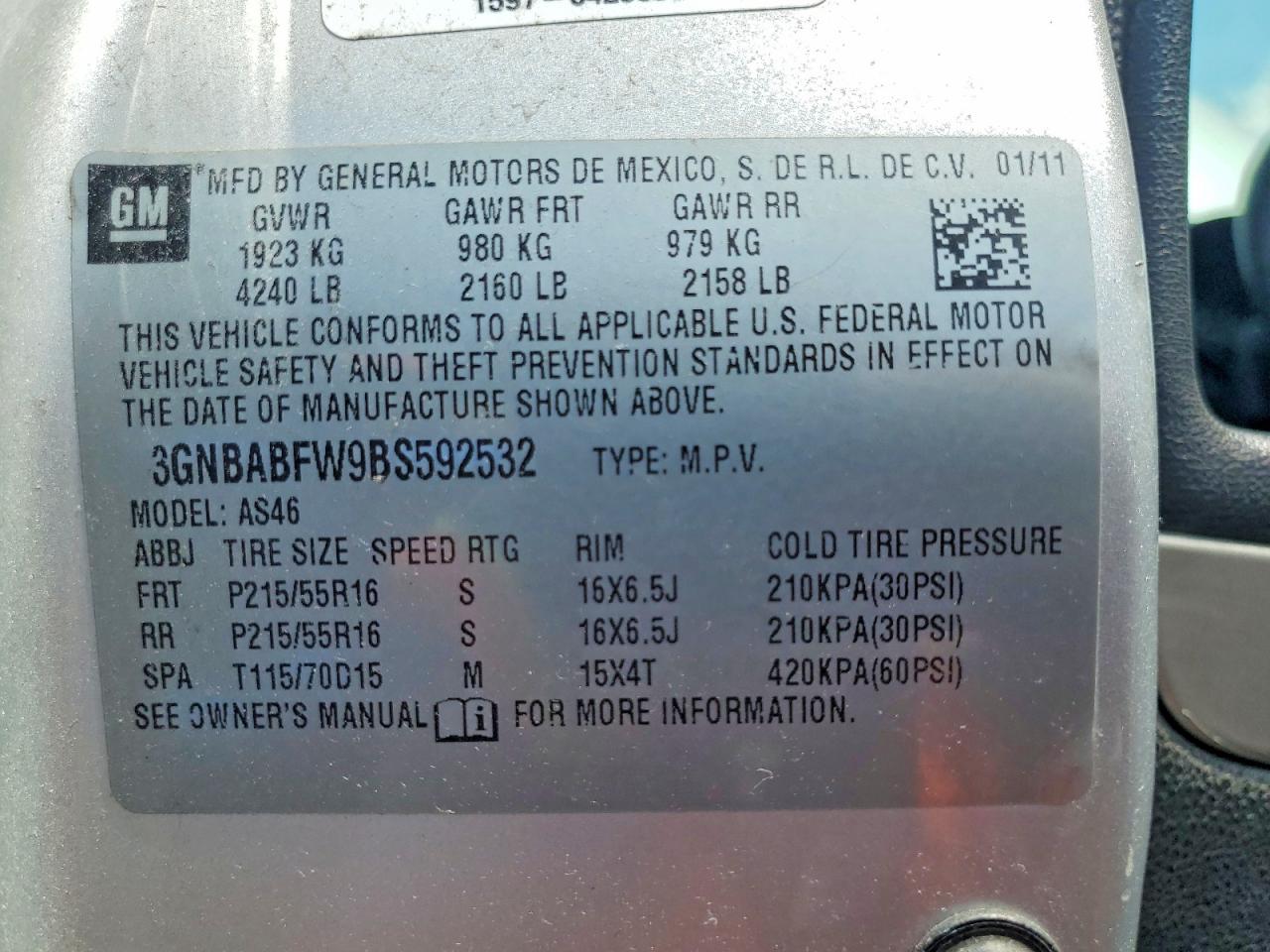 2011 Chevrolet Hhr Lt Silver vin: 3GNBABFW9BS592532
