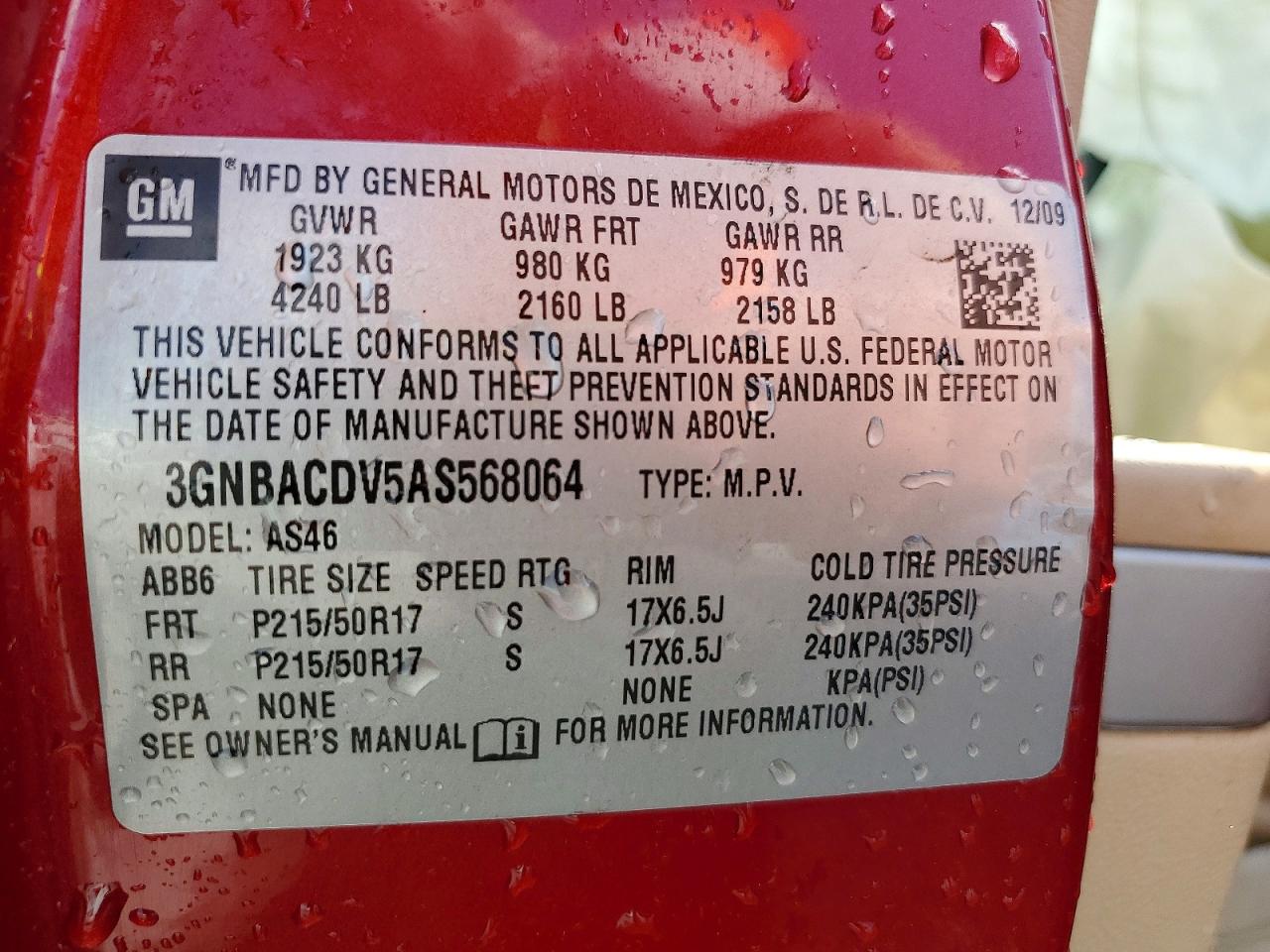 2010 Chevrolet Hhr Lt Maroon vin: 3GNBACDV5AS568064