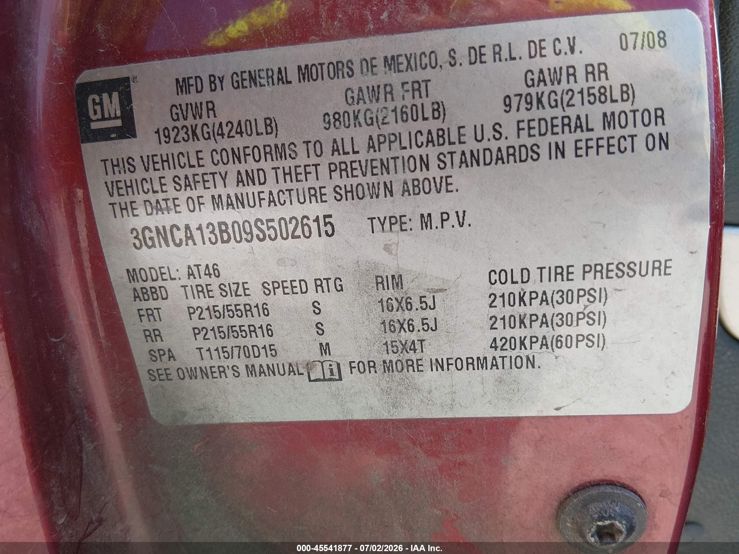 2009 Chevrolet Hhr Ls Красный vin: 3GNCA13B09S502615