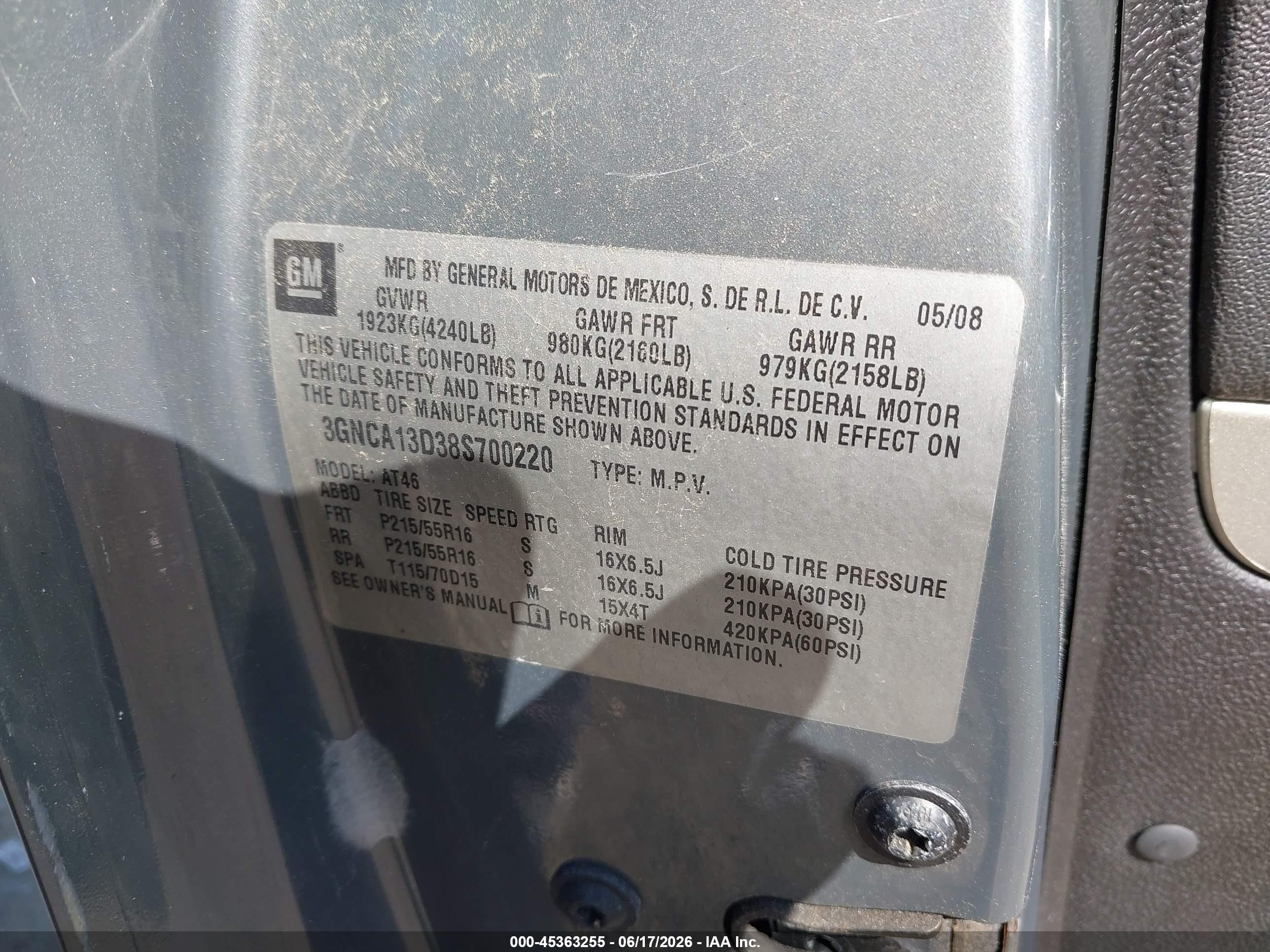 2008 Chevrolet Hhr Ls Pewter vin: 3GNCA13D38S700220