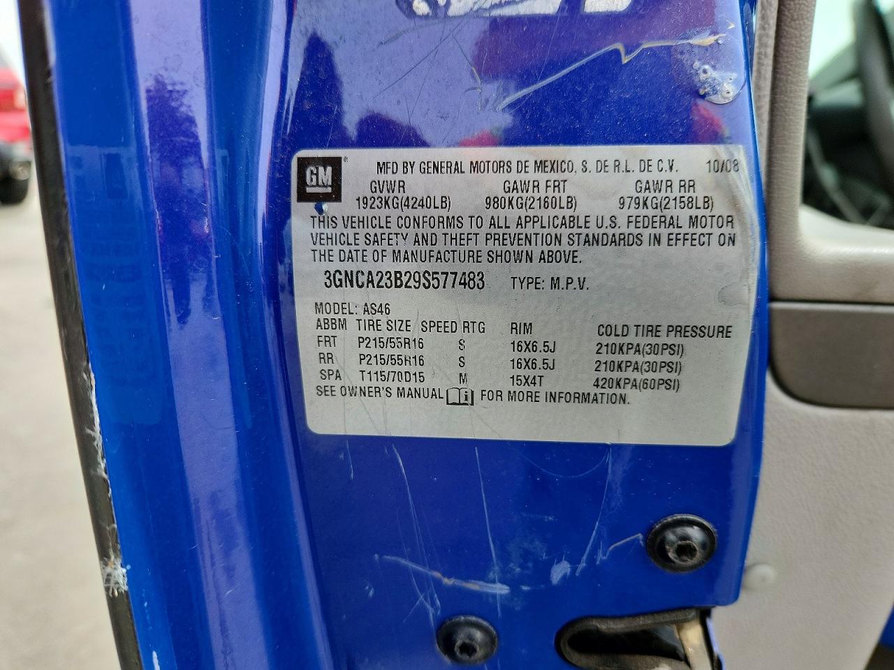 2009 Chevrolet Hhr Lt Blue vin: 3GNCA23B29S577483