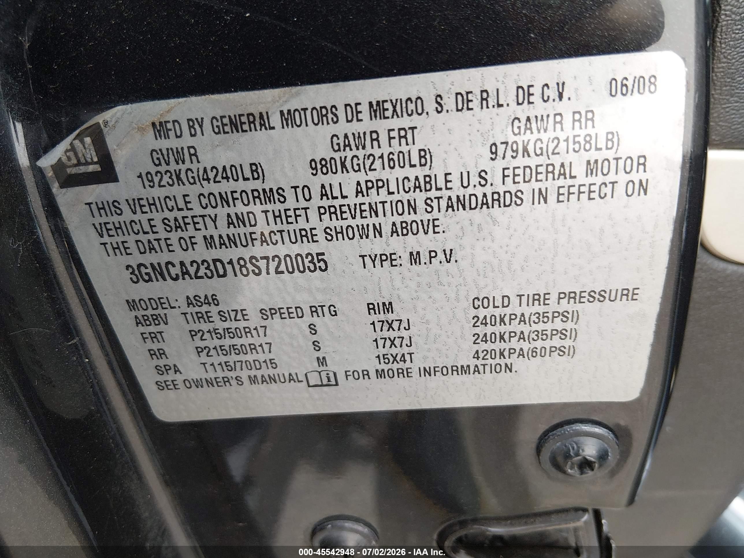 2008 Chevrolet Hhr Lt Черный vin: 3GNCA23D18S720035