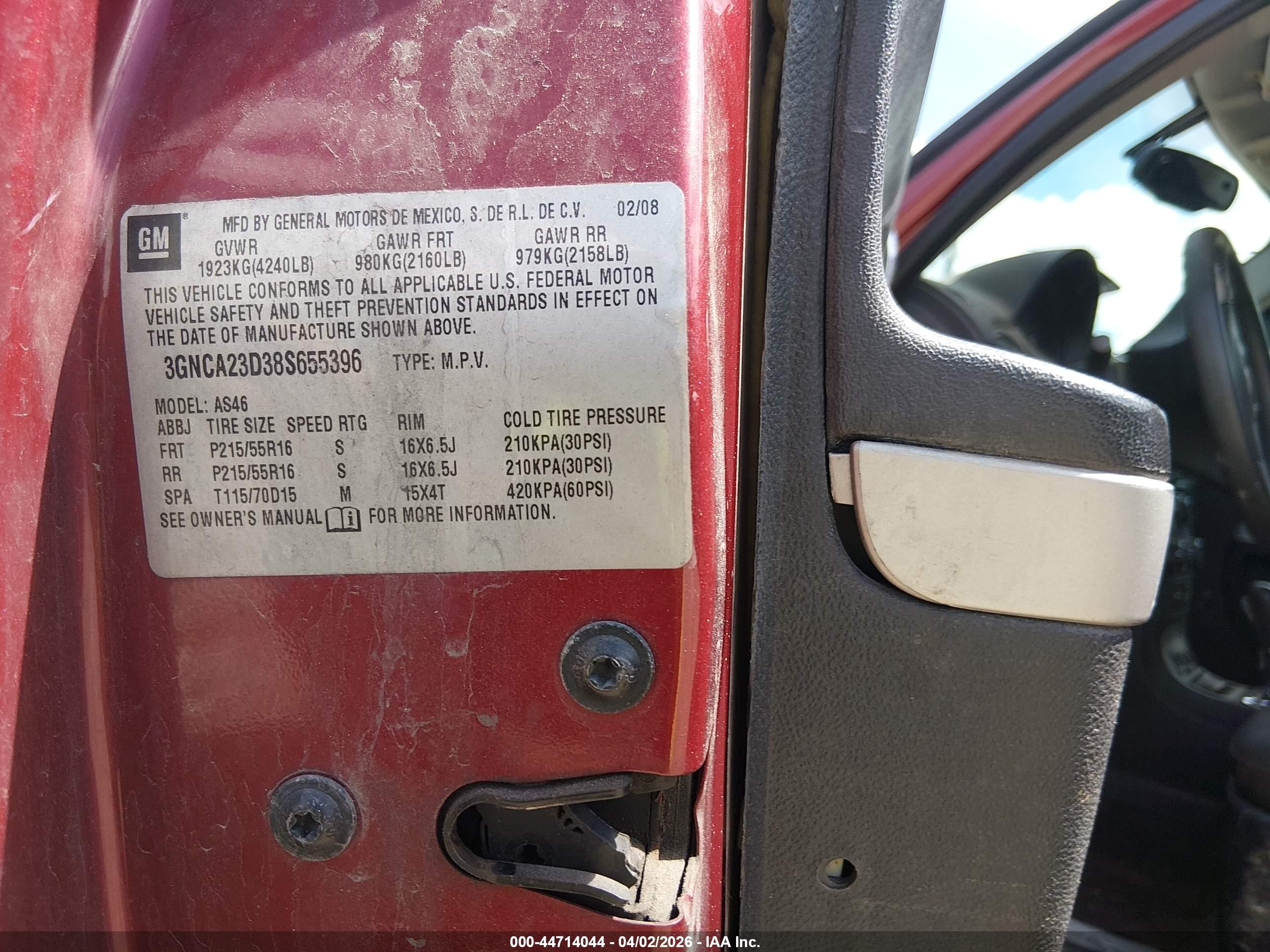 2008 Chevrolet Hhr Lt Темно-бордовый vin: 3GNCA23D38S655396