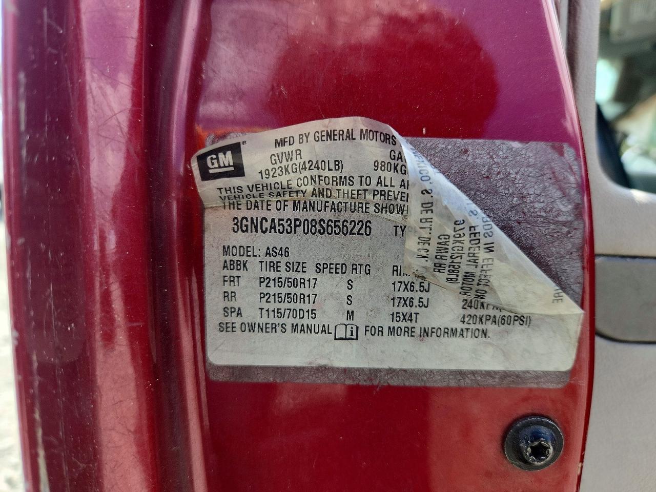 2008 Chevrolet Hhr Lt Красный vin: 3GNCA53P08S656226