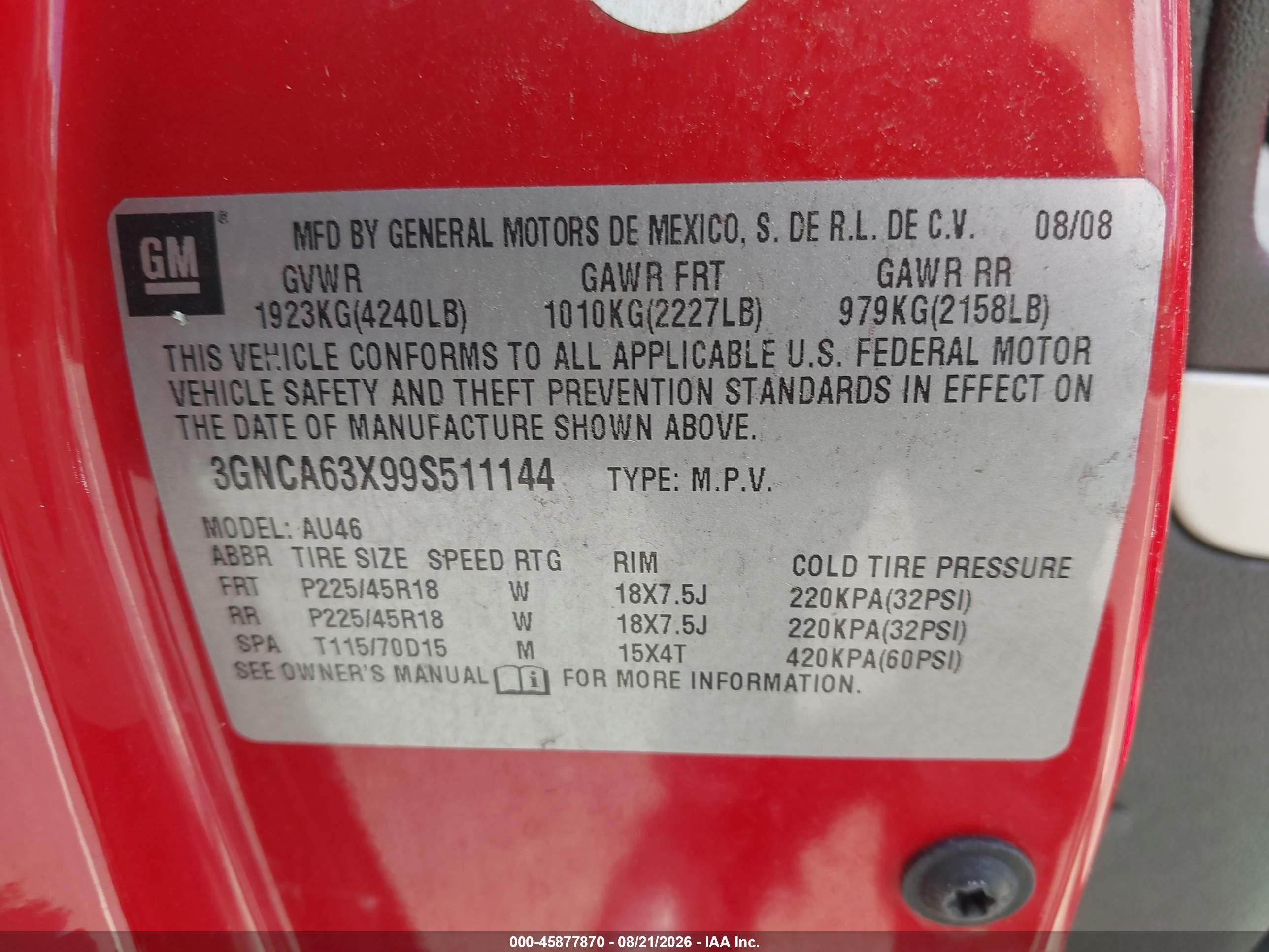 2009 Chevrolet Hhr Ss Red vin: 3GNCA63X99S511144