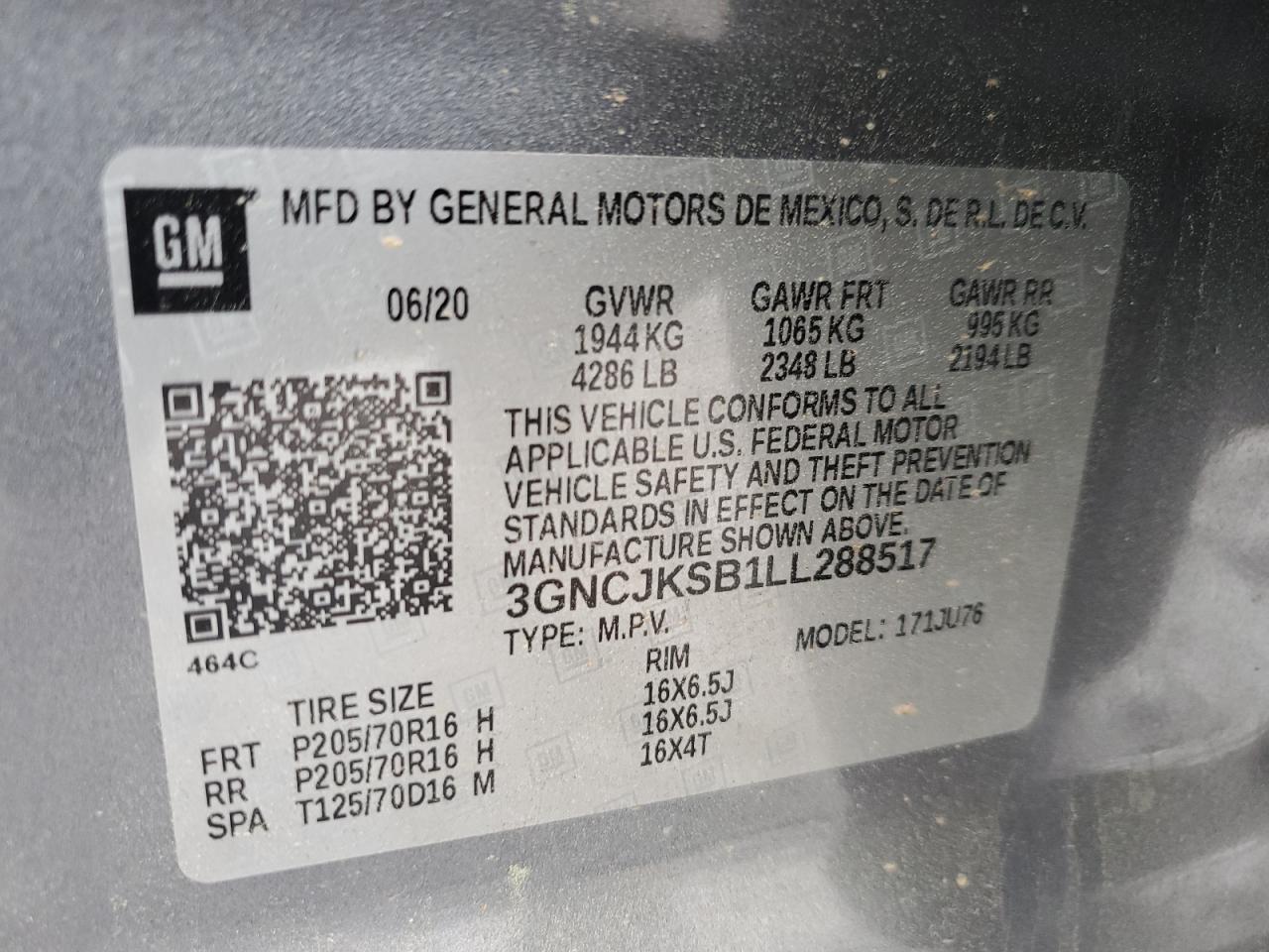 2020 Chevrolet Trax Ls Gray vin: 3GNCJKSB1LL288517