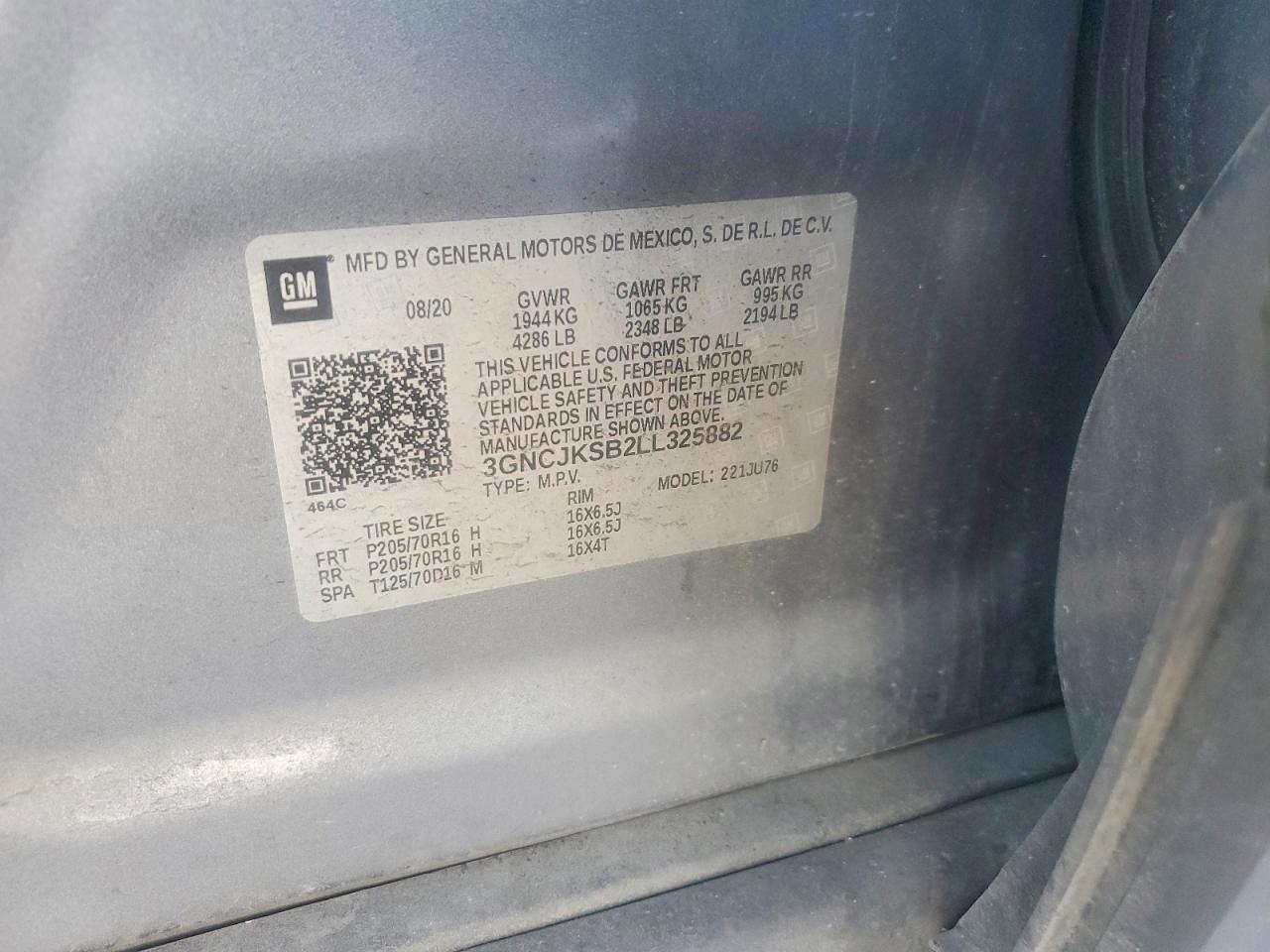 2020 Chevrolet Trax Ls Gray vin: 3GNCJKSB2LL325882