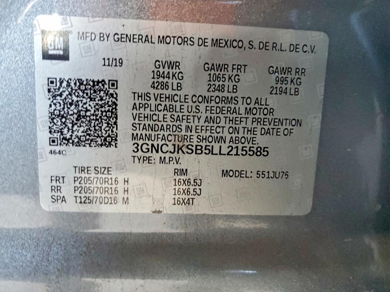 2020 Chevrolet Trax Ls Серый vin: 3GNCJKSB5LL215585