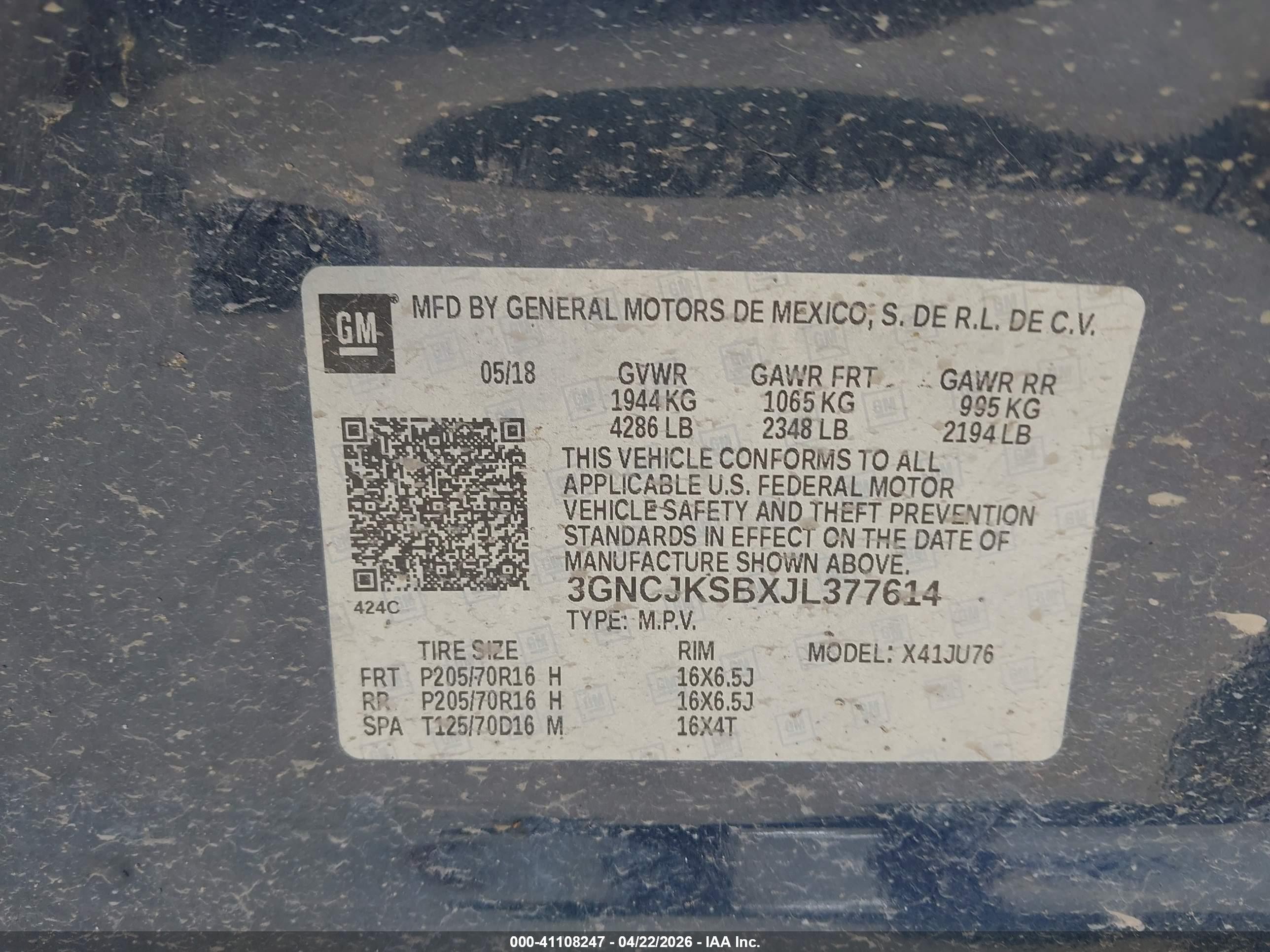 2018 Chevrolet Trax Ls Blue vin: 3GNCJKSBXJL377614