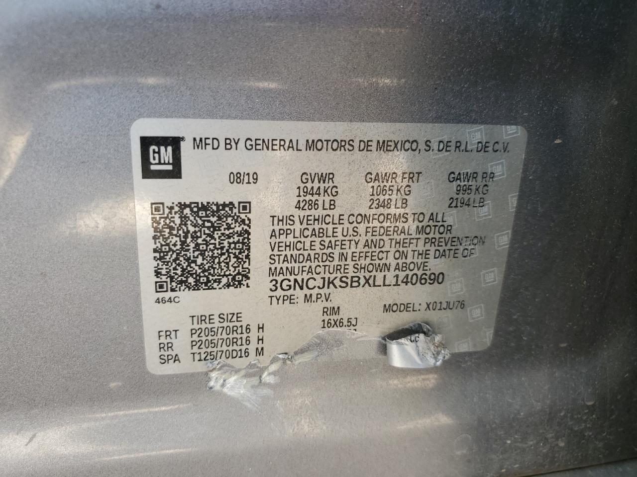 2020 Chevrolet Trax Gray vin: 3GNCJKSBXLL140690