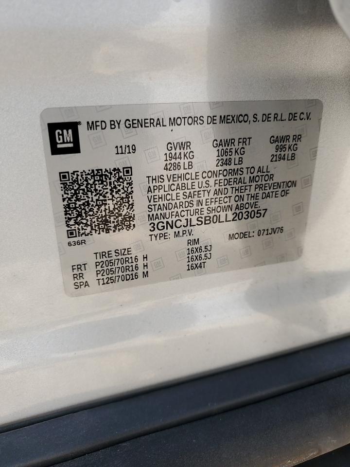 2020 Chevrolet Trax 1lt Silver vin: 3GNCJLSB0LL203057