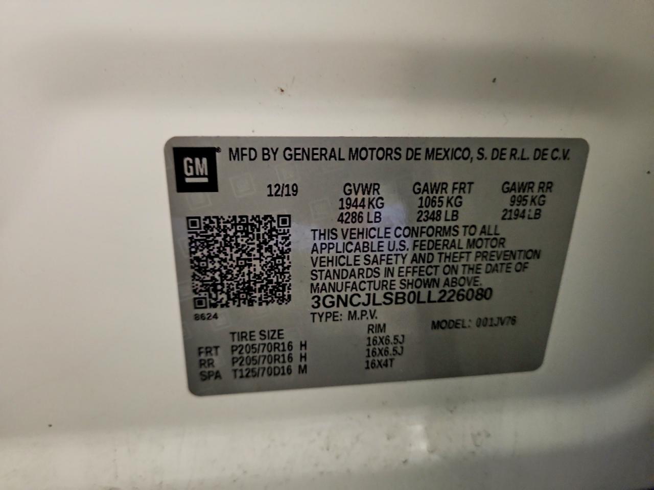 2020 Chevrolet Trax 1lt Белый vin: 3GNCJLSB0LL226080