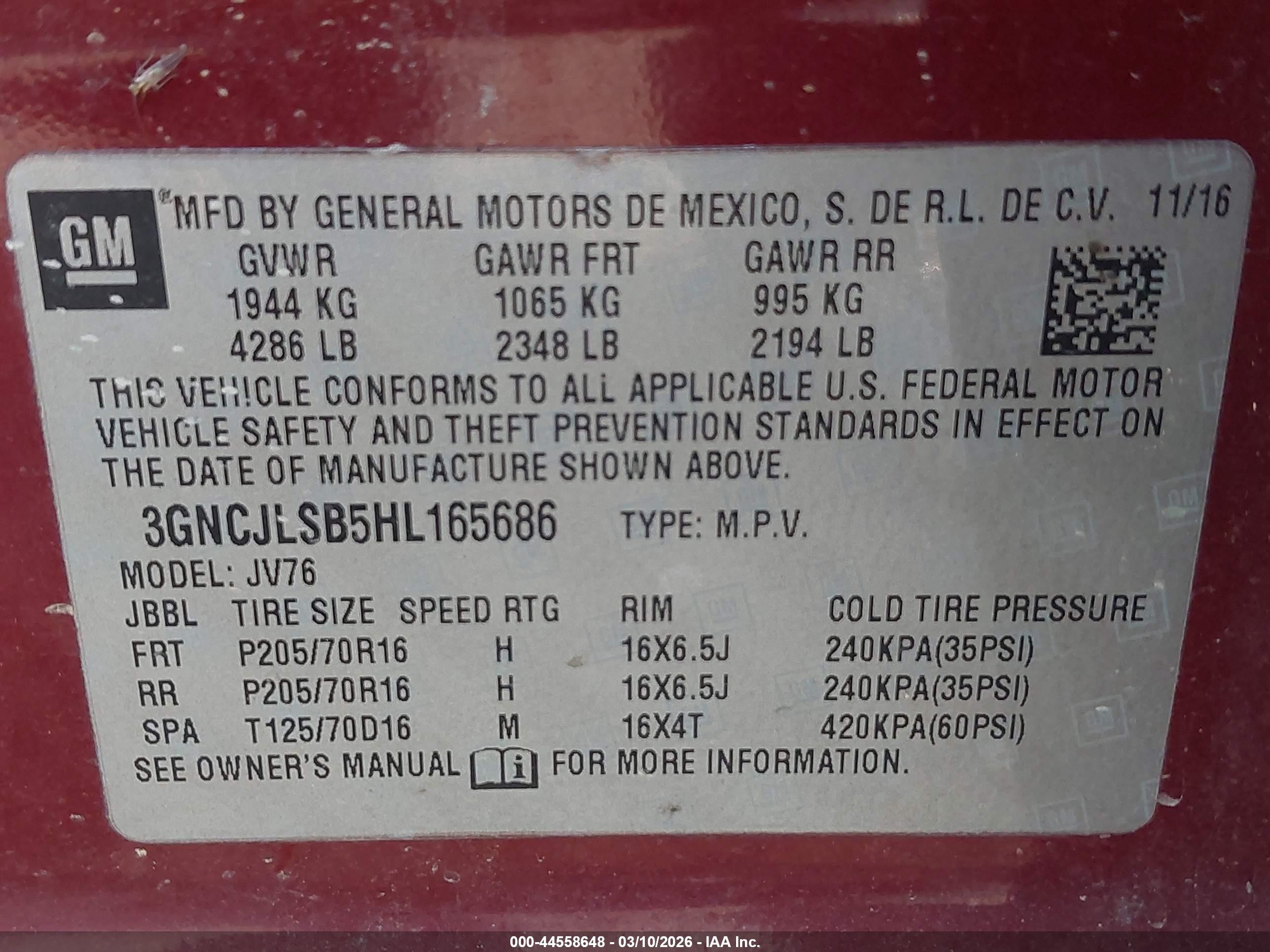 2017 Chevrolet Trax Lt Бордовый vin: 3GNCJLSB5HL165686