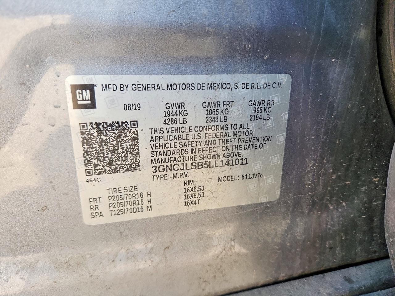 2020 Chevrolet Trax 1lt Gray vin: 3GNCJLSB5LL141011