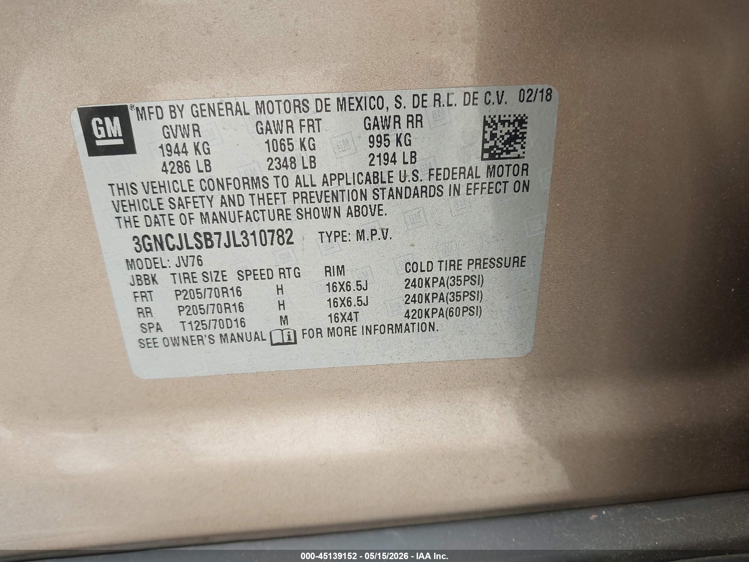 2018 Chevrolet Trax Lt Коричневый vin: 3GNCJLSB7JL310782