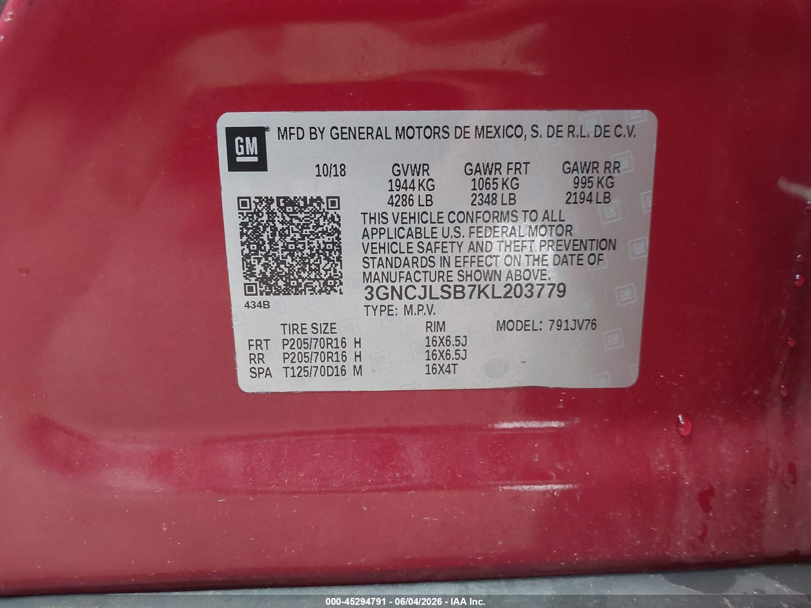 2019 Chevrolet Trax Lt Red vin: 3GNCJLSB7KL203779