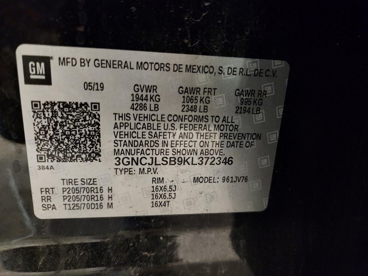 2019 Chevrolet Trax 1lt Black vin: 3GNCJLSB9KL372346