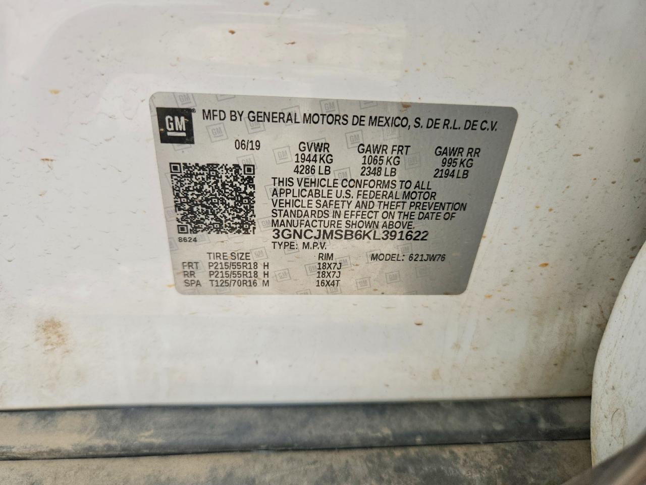 2019 Chevrolet Trax Premier Белый vin: 3GNCJMSB6KL391622
