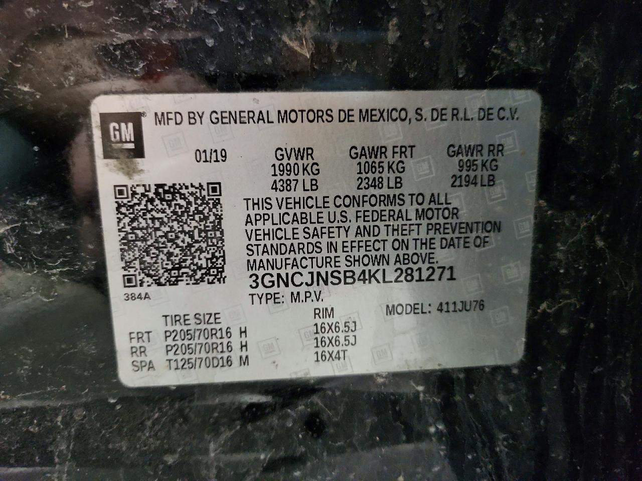 2019 Chevrolet Trax Ls Черный vin: 3GNCJNSB4KL281271