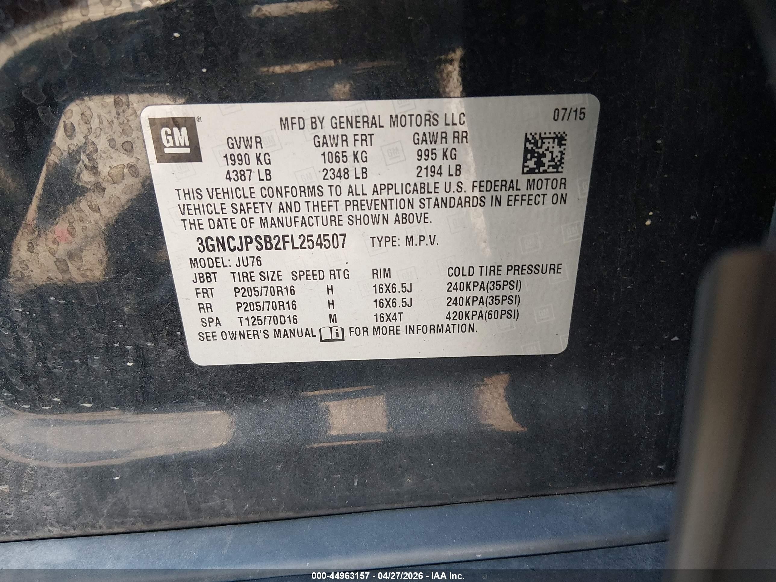 2015 Chevrolet Trax 1ls Черный vin: 3GNCJPSB2FL254507