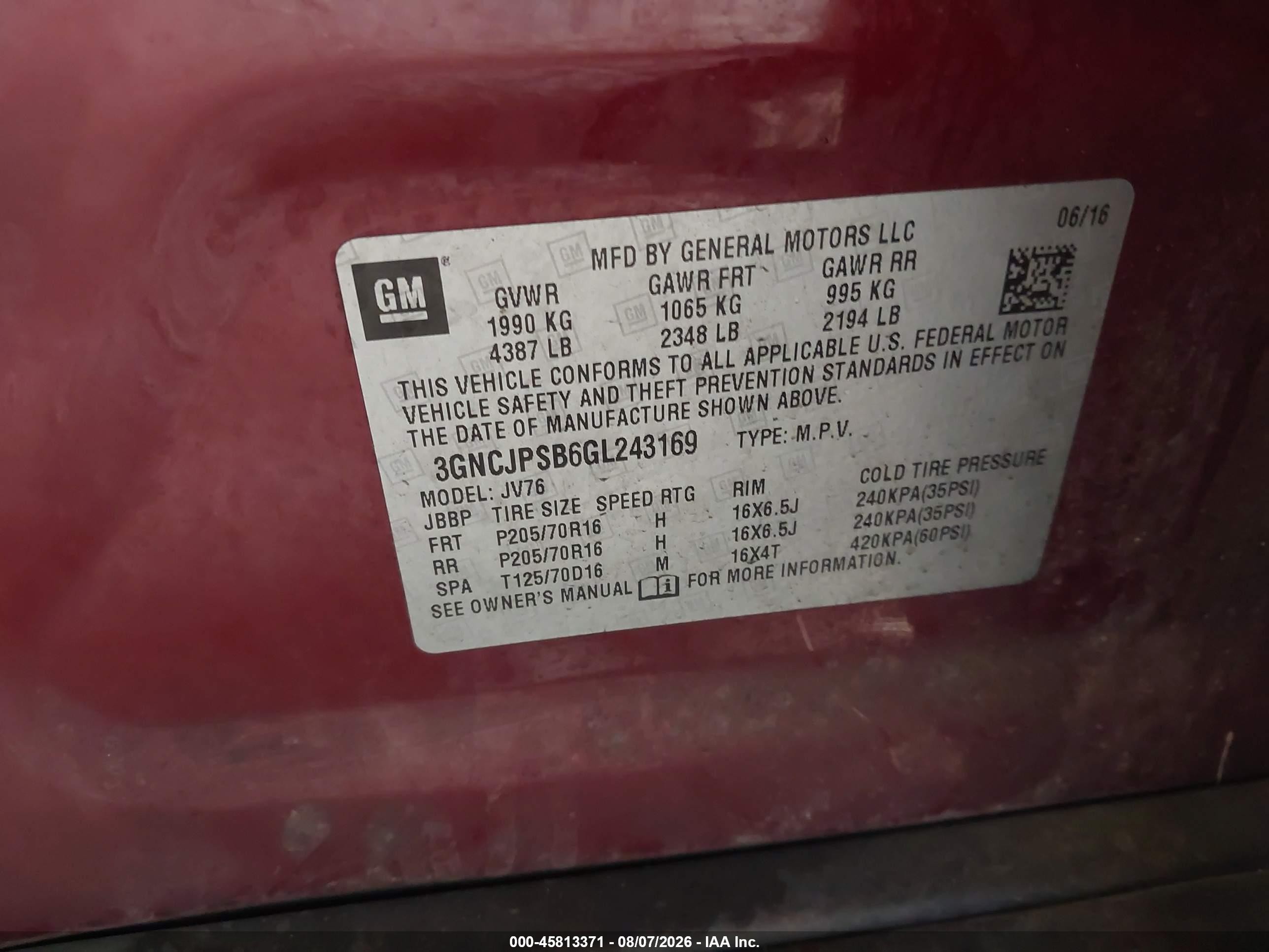 2016 Chevrolet Trax Lt Red vin: 3GNCJPSB6GL243169