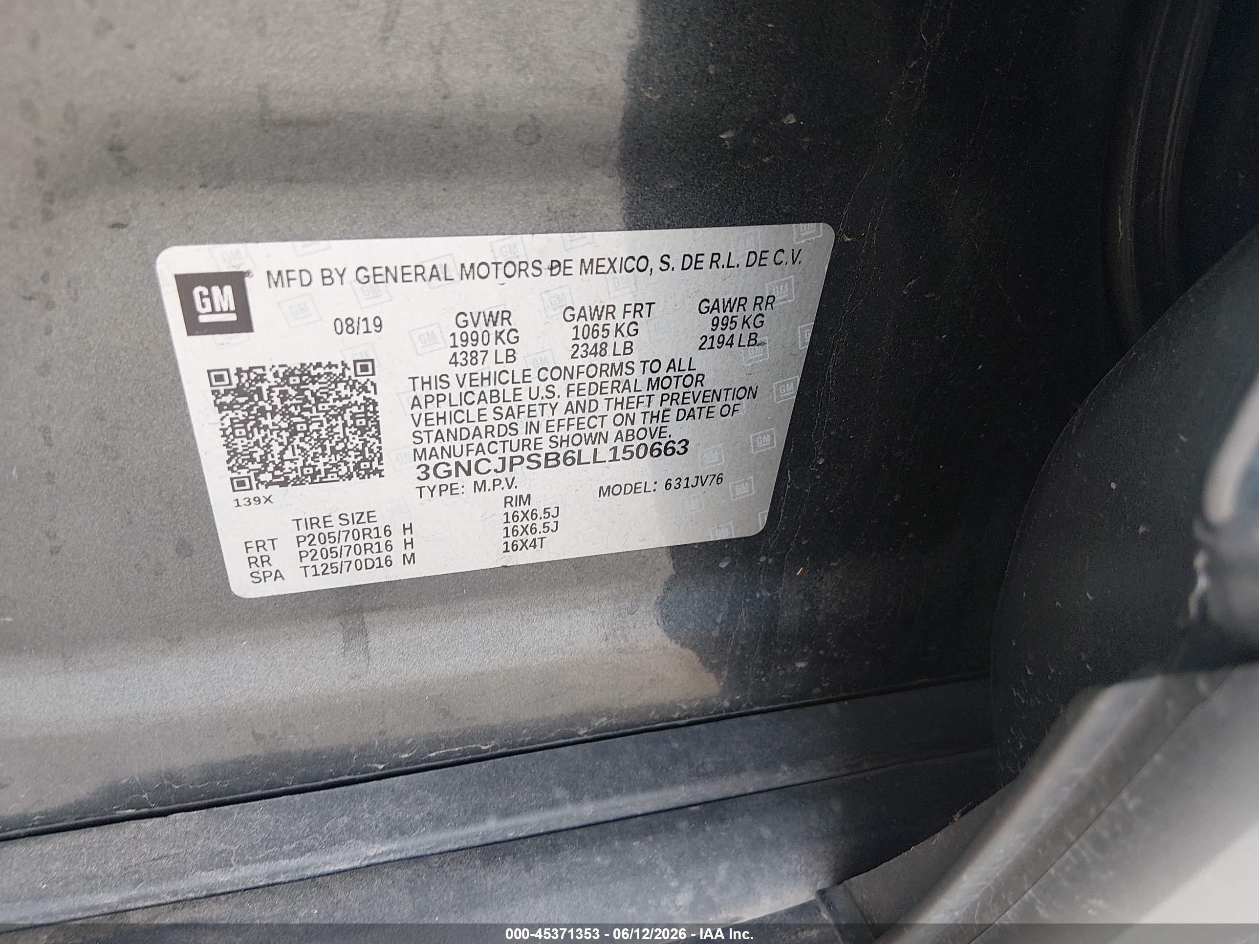 2020 Chevrolet Trax Awd Lt Gray vin: 3GNCJPSB6LL150663