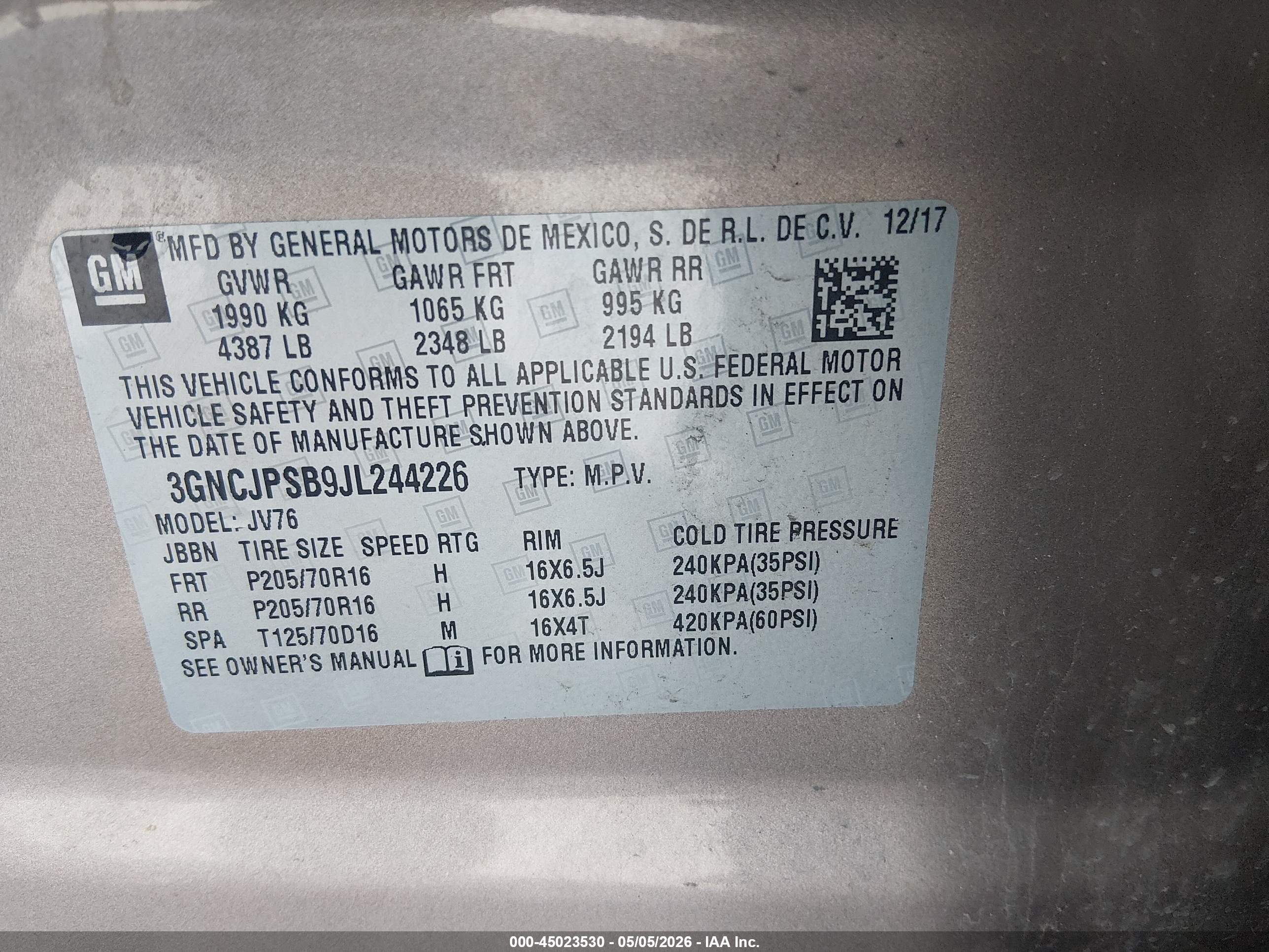 2018 Chevrolet Trax Lt Коричневый vin: 3GNCJPSB9JL244226