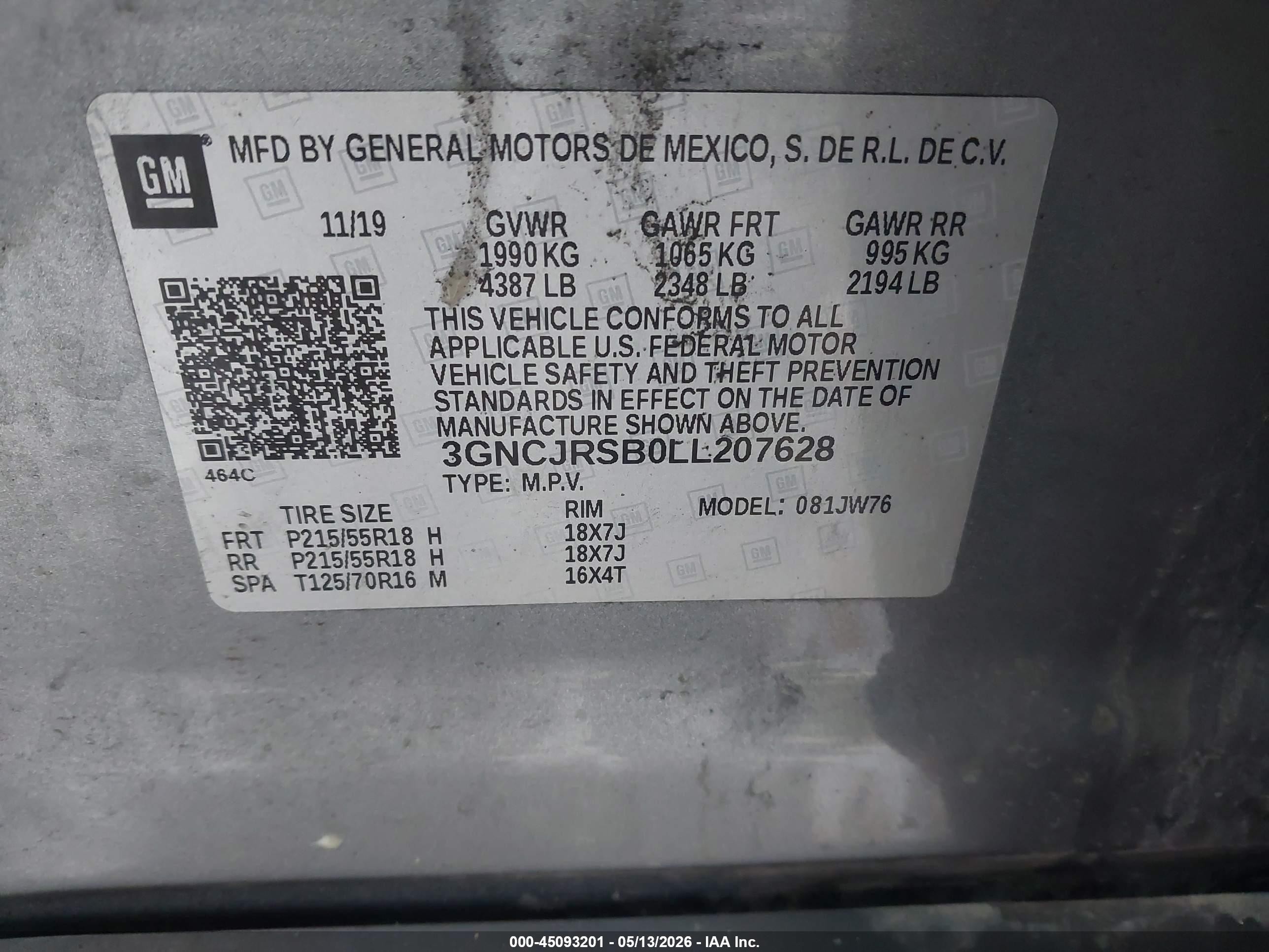 2020 Chevrolet Trax Awd Premier Gray vin: 3GNCJRSB0LL207628