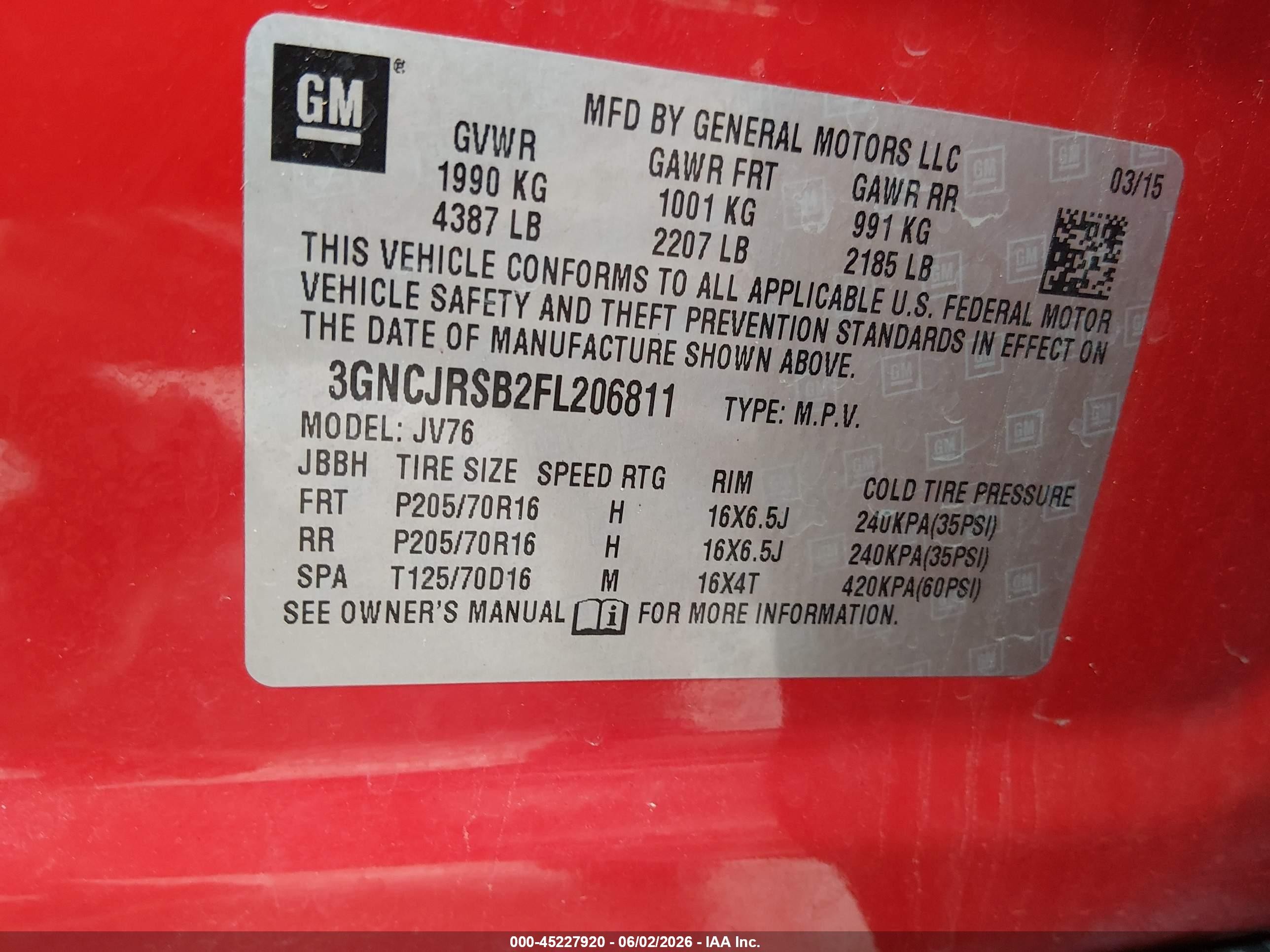 2015 Chevrolet Trax Lt Красный vin: 3GNCJRSB2FL206811