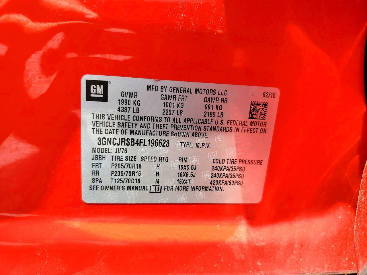 2015 Chevrolet Trax 1lt Red vin: 3GNCJRSB4FL196623
