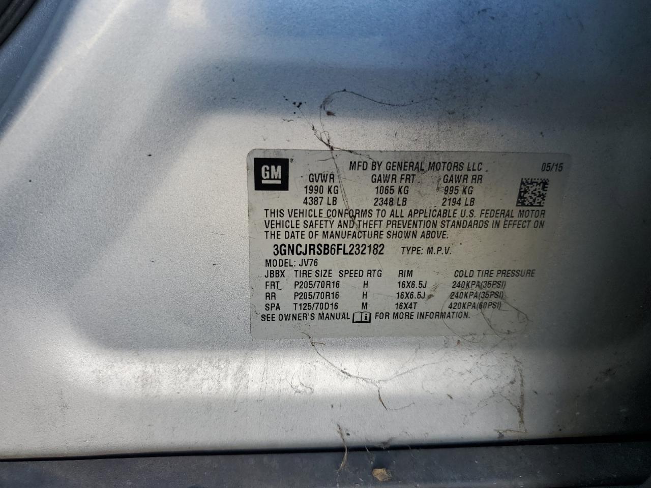 2015 Chevrolet Trax 1lt Silver vin: 3GNCJRSB6FL232182