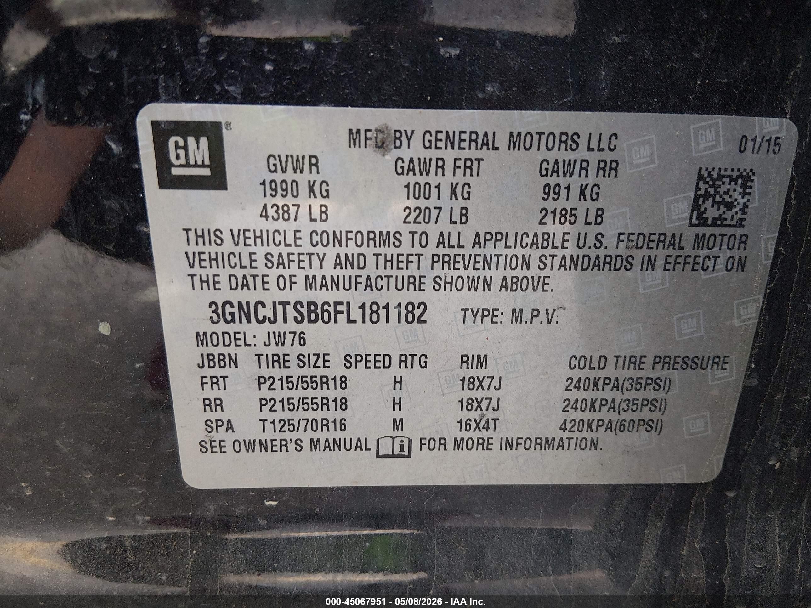 2015 Chevrolet Trax Ltz Черный vin: 3GNCJTSB6FL181182