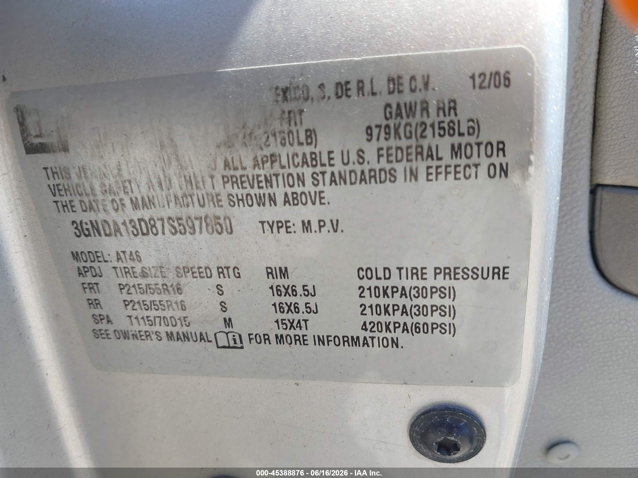 2007 Chevrolet Hhr Ls Silver vin: 3GNDA13D87S597850