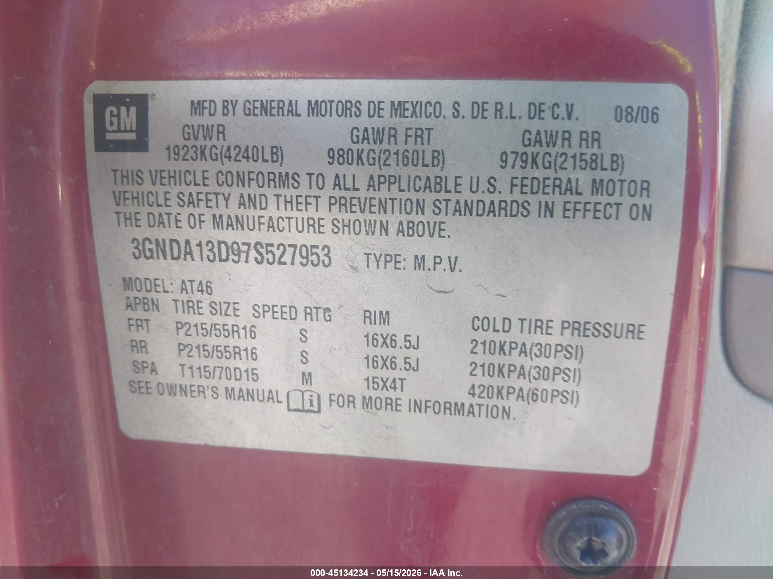 2007 Chevrolet Hhr Ls Red vin: 3GNDA13D97S527953