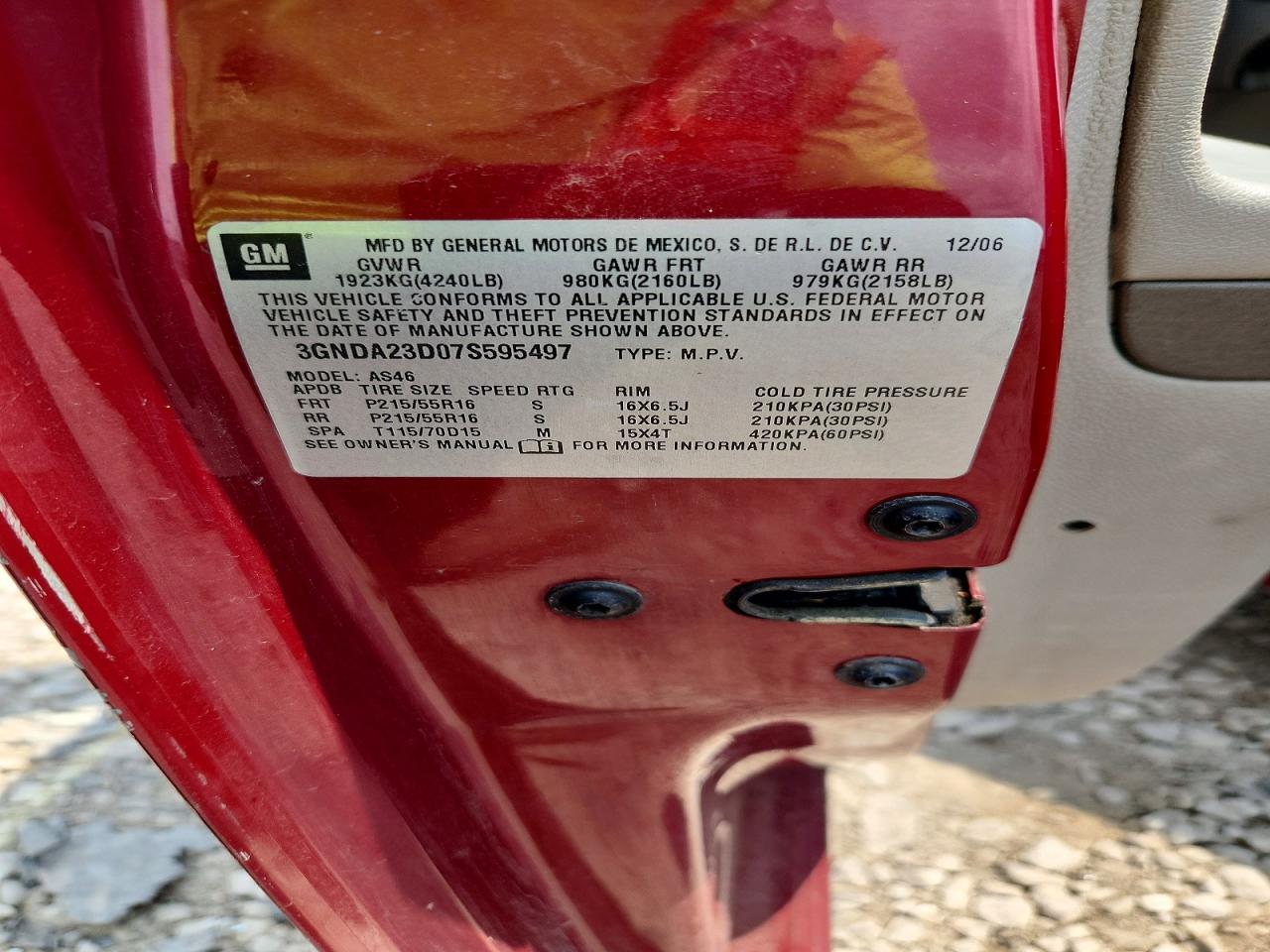 2007 Chevrolet Hhr Lt Burgundy vin: 3GNDA23D07S595497