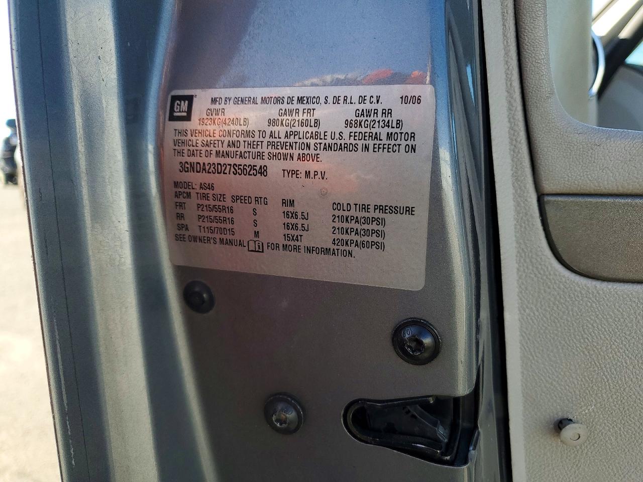 2007 Chevrolet Hhr Gray vin: 3GNDA23D27S562548