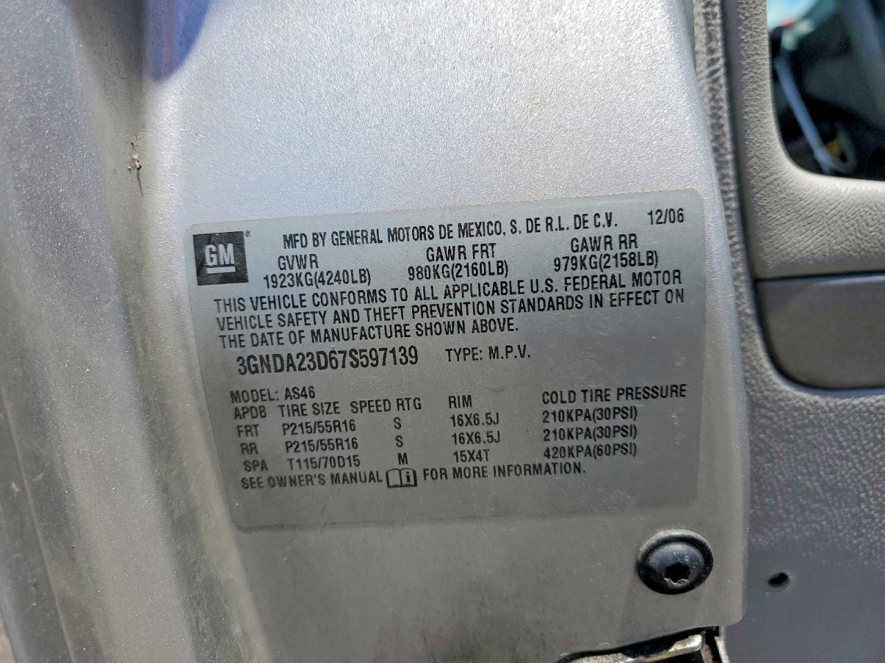 2007 Chevrolet Hhr Lt Silver vin: 3GNDA23D67S597139
