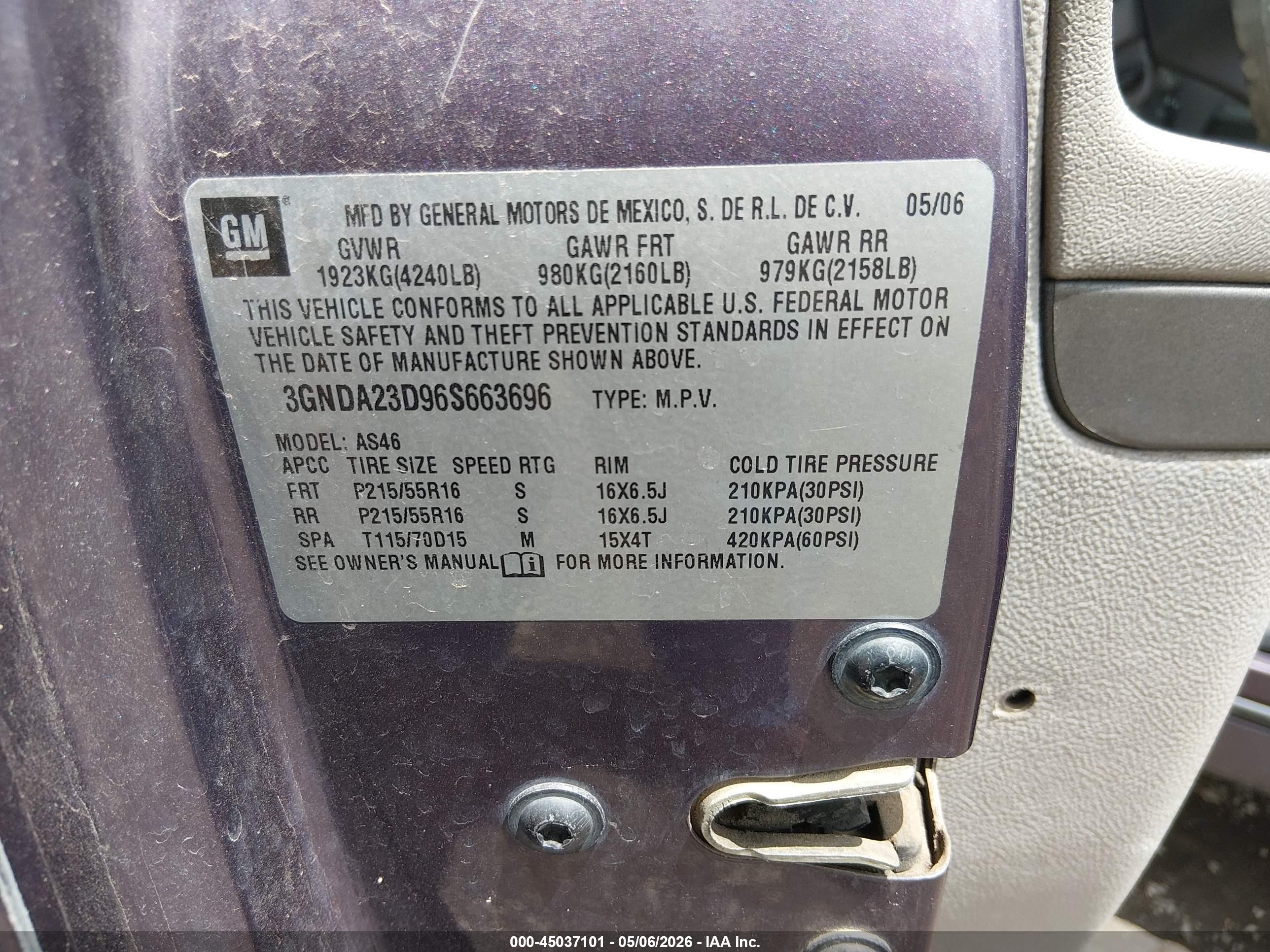 2006 Chevrolet Hhr Lt Gray vin: 3GNDA23D96S663696