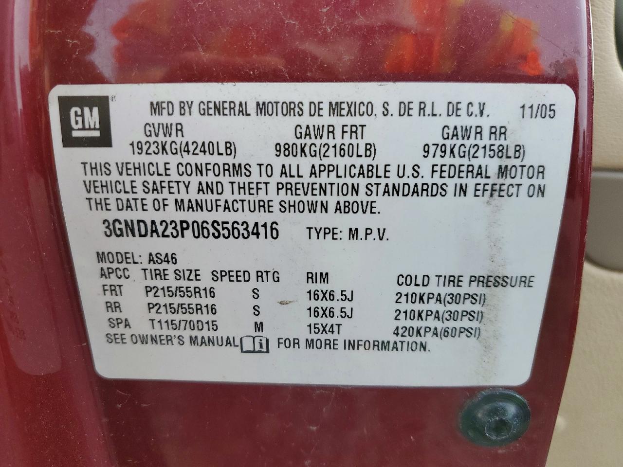 2006 Chevrolet Hhr Lt Burgundy vin: 3GNDA23P06S563416