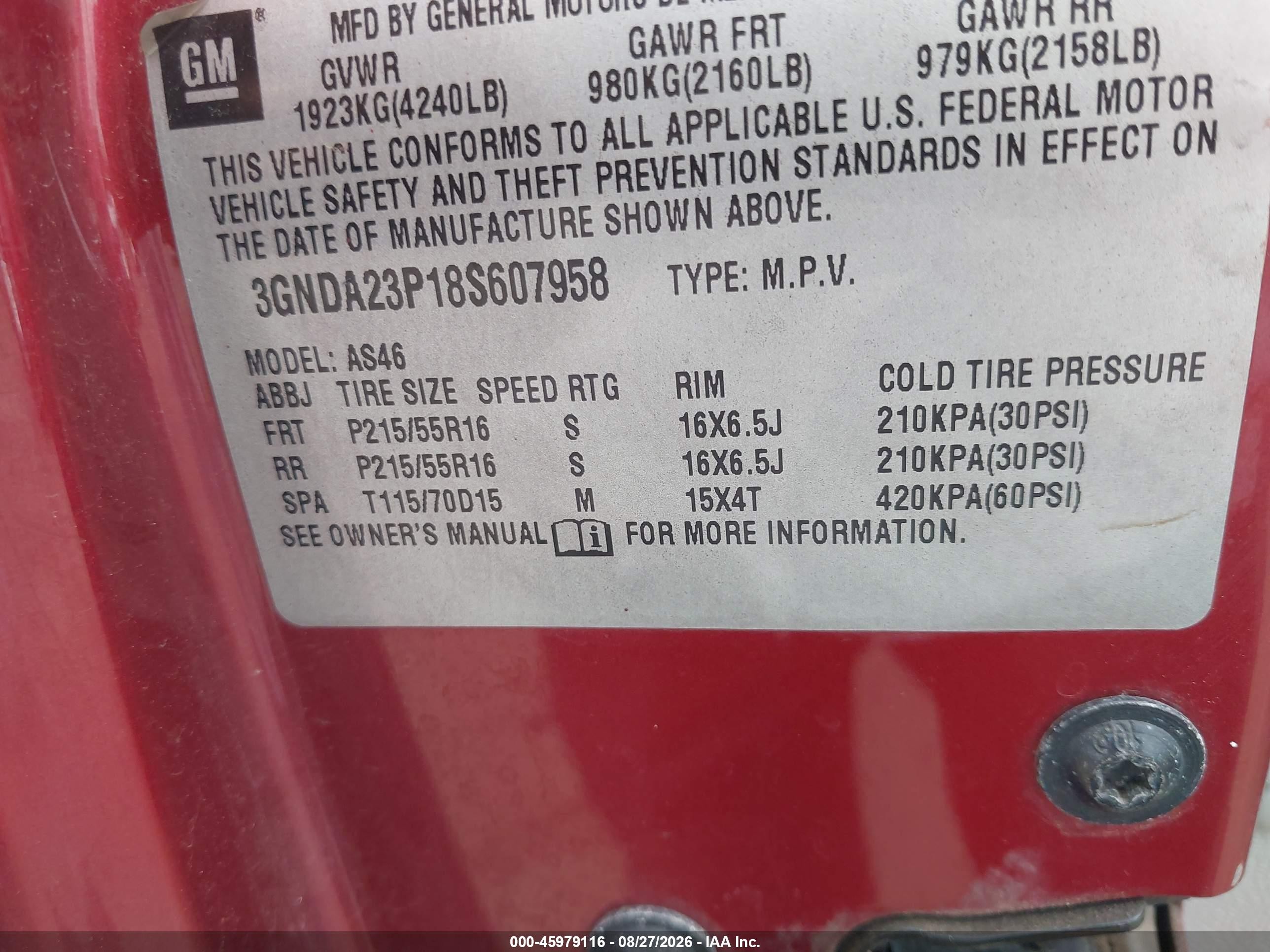 2008 Chevrolet Hhr Lt Red vin: 3GNDA23P18S607958