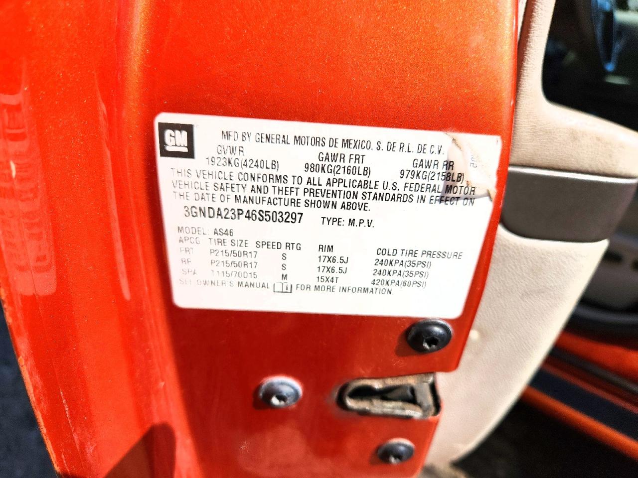 2006 Chevrolet Hhr Lt Orange vin: 3GNDA23P46S503297