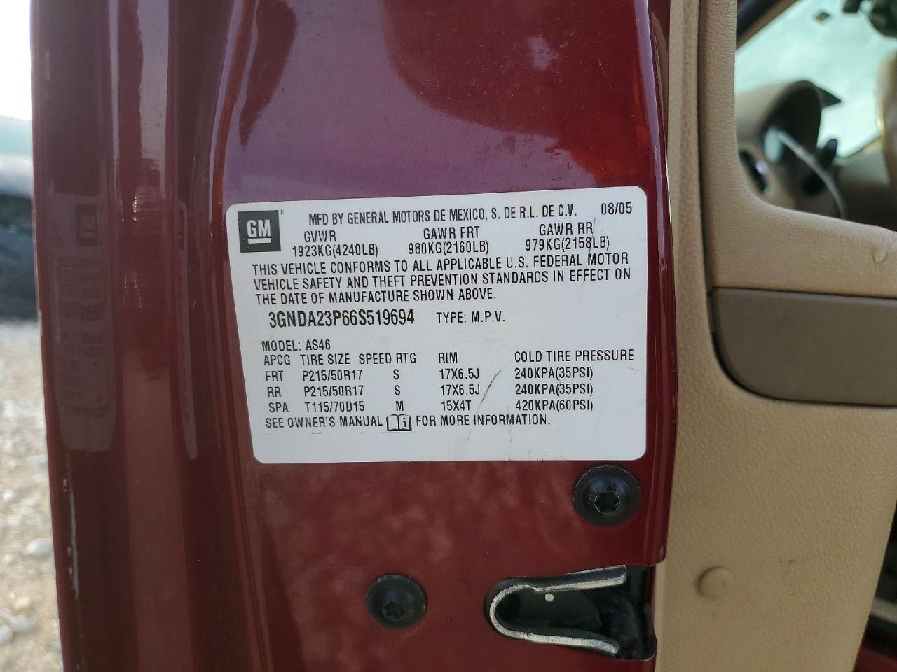 2006 Chevrolet Hhr Lt Red vin: 3GNDA23P66S519694