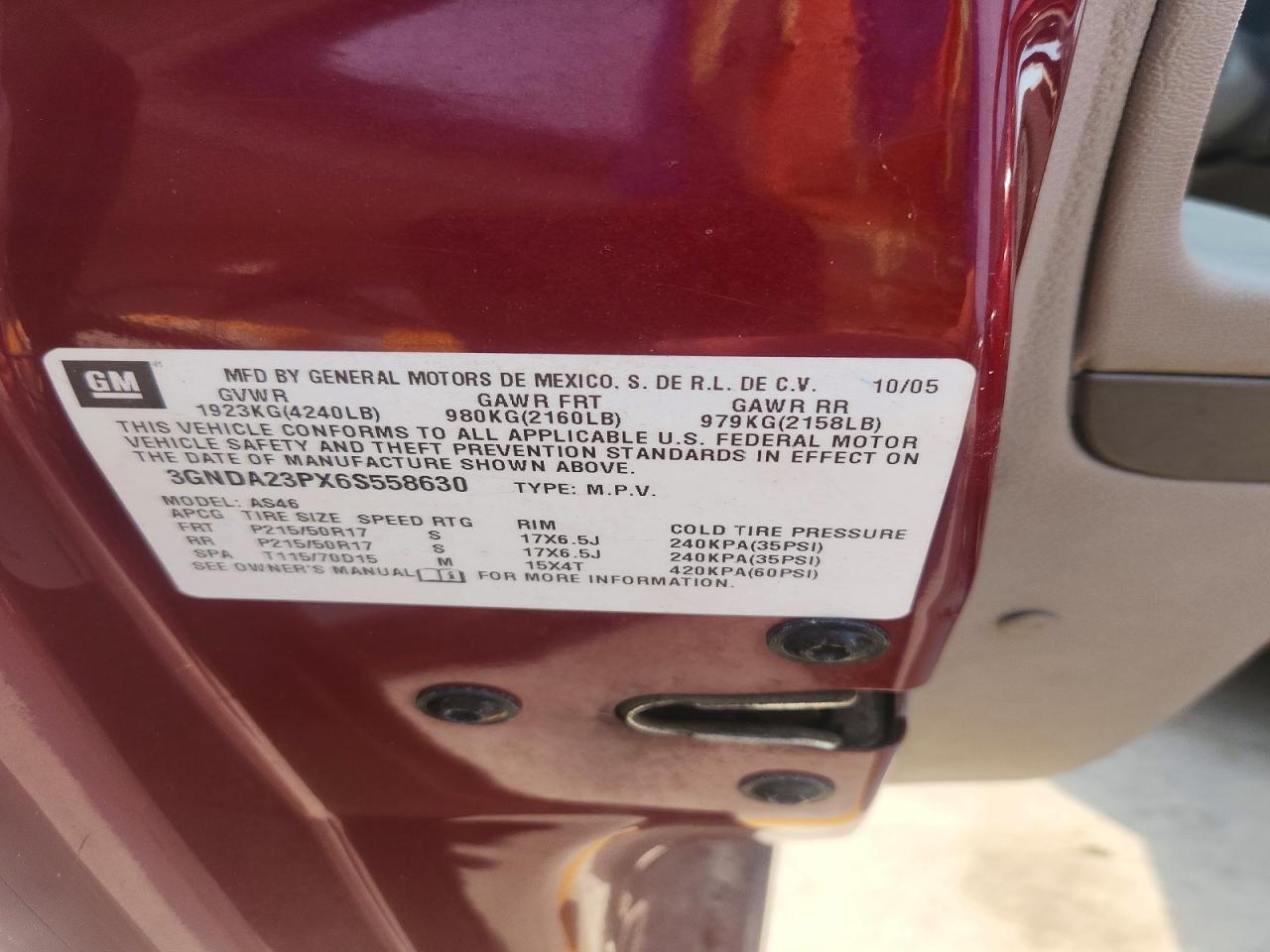 2006 Chevrolet Hhr Lt Red vin: 3GNDA23PX6S558630