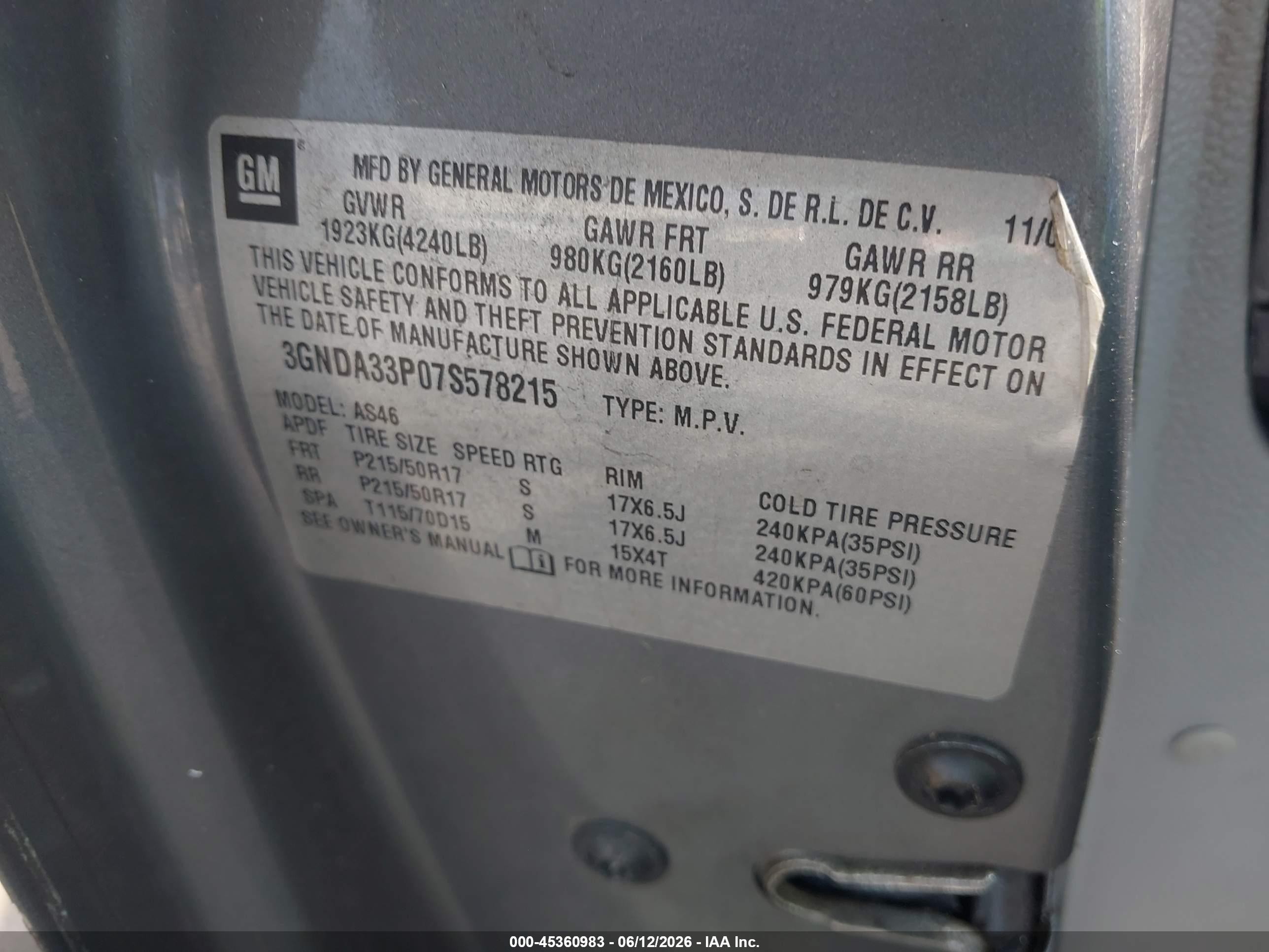 2007 Chevrolet Hhr Lt Gray vin: 3GNDA33P07S578215