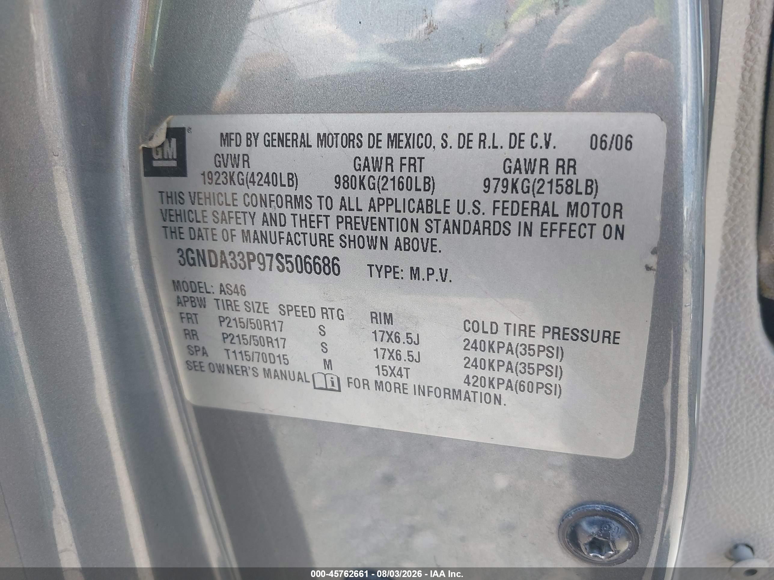 2007 Chevrolet Hhr Lt Gray vin: 3GNDA33P97S506686