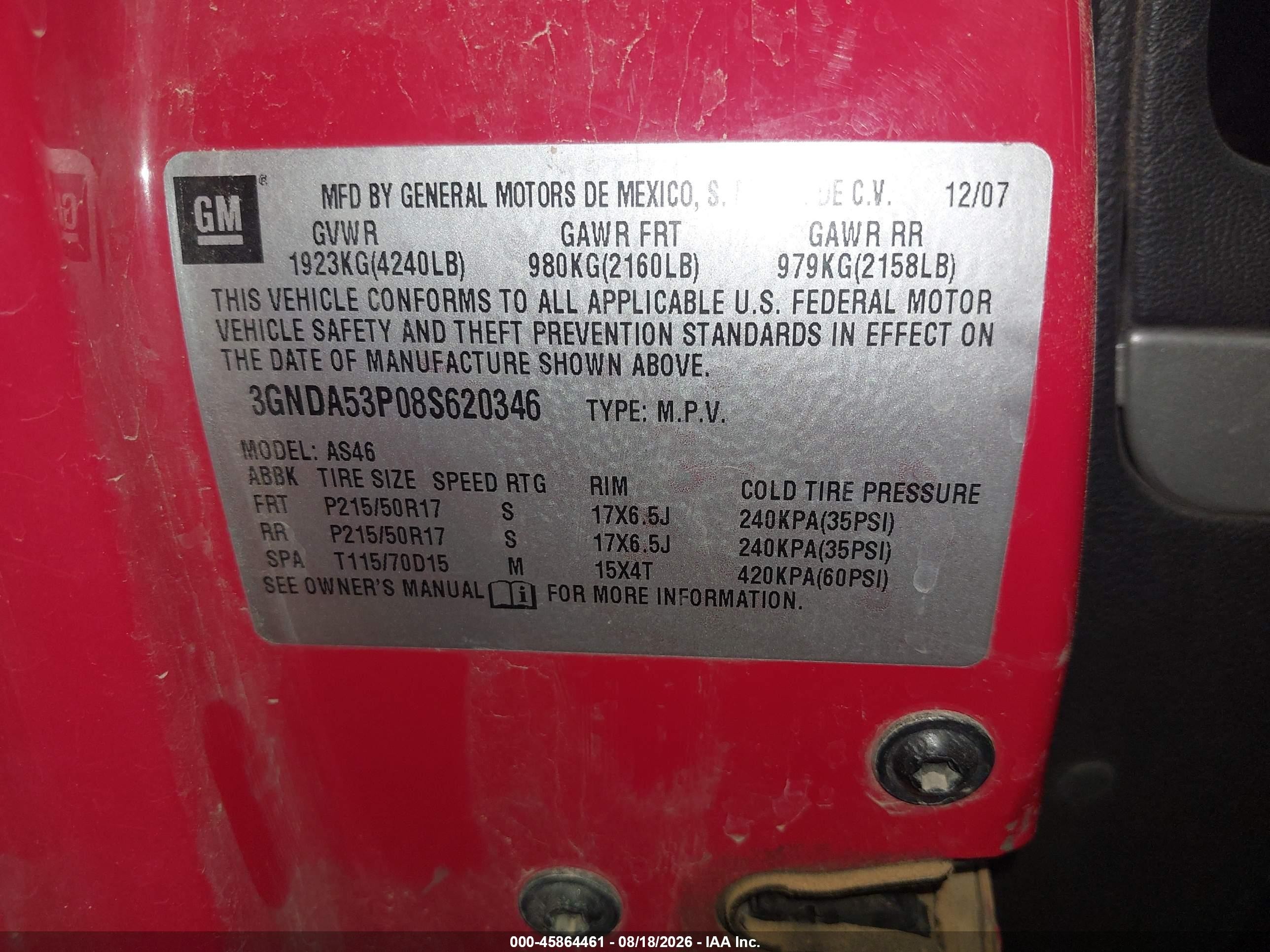 2008 Chevrolet Hhr Lt Red vin: 3GNDA53P08S620346