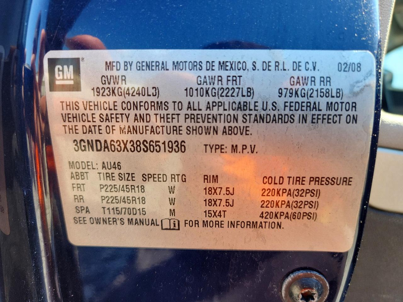 2008 Chevrolet Hhr Ss Blue vin: 3GNDA63X38S651936