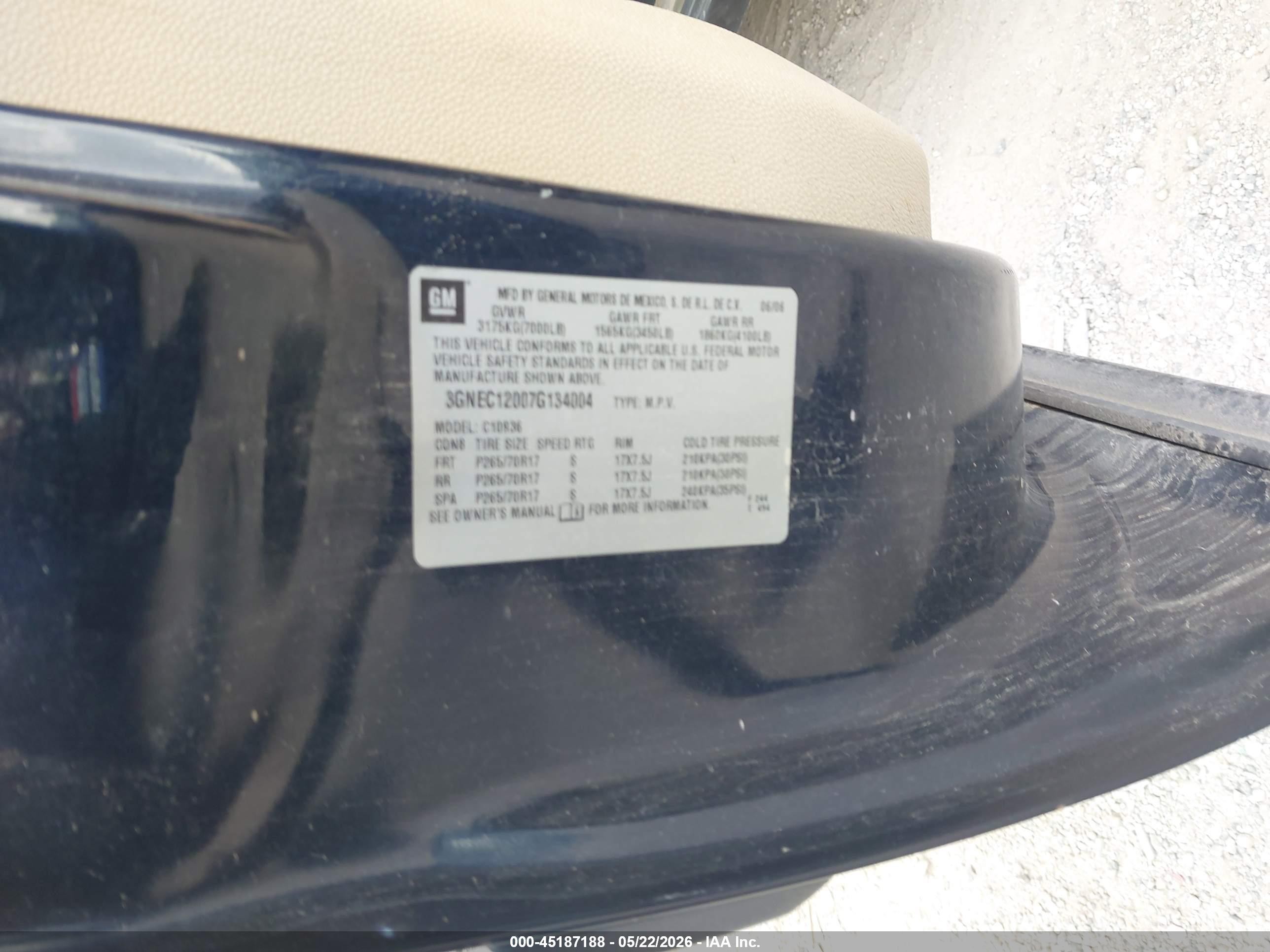 2007 Chevrolet Avalanche 1500 Lt Dark Blue vin: 3GNEC12007G134004