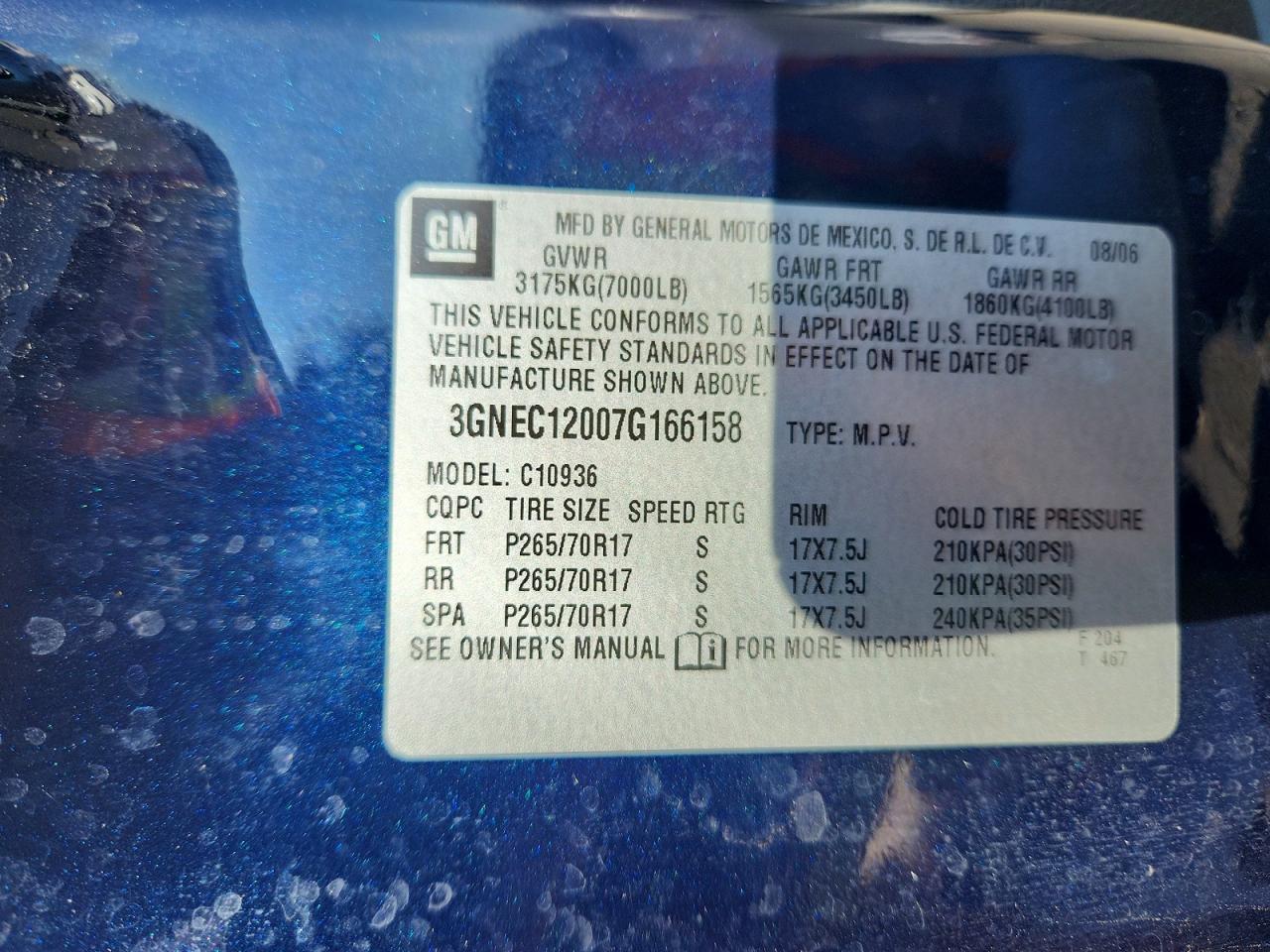 2007 Chevrolet Avalanche C1500 Blue vin: 3GNEC12007G166158